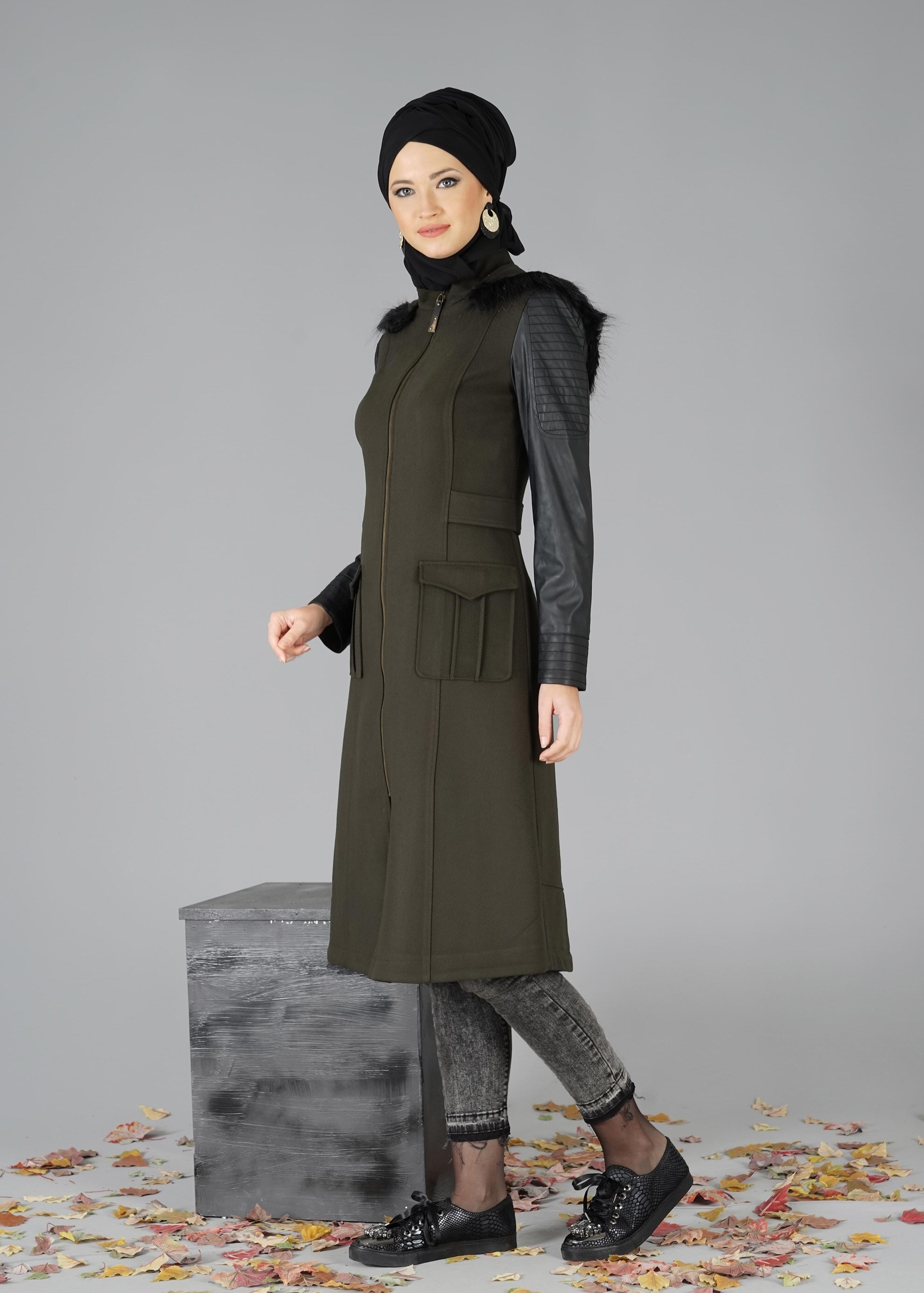 Tesettür giyim HAKİ 1861 TRENÇKOT