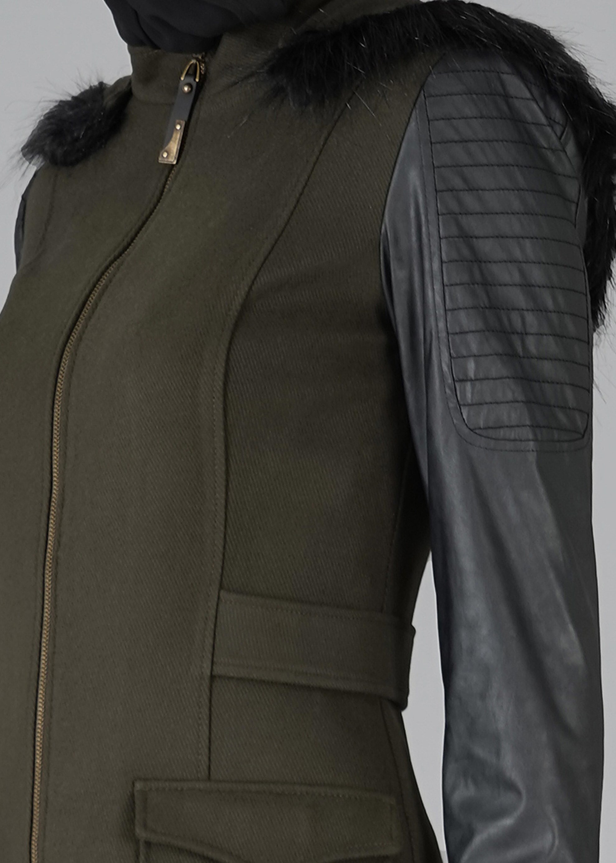 Tesettür giyim HAKİ 1861 TRENÇKOT