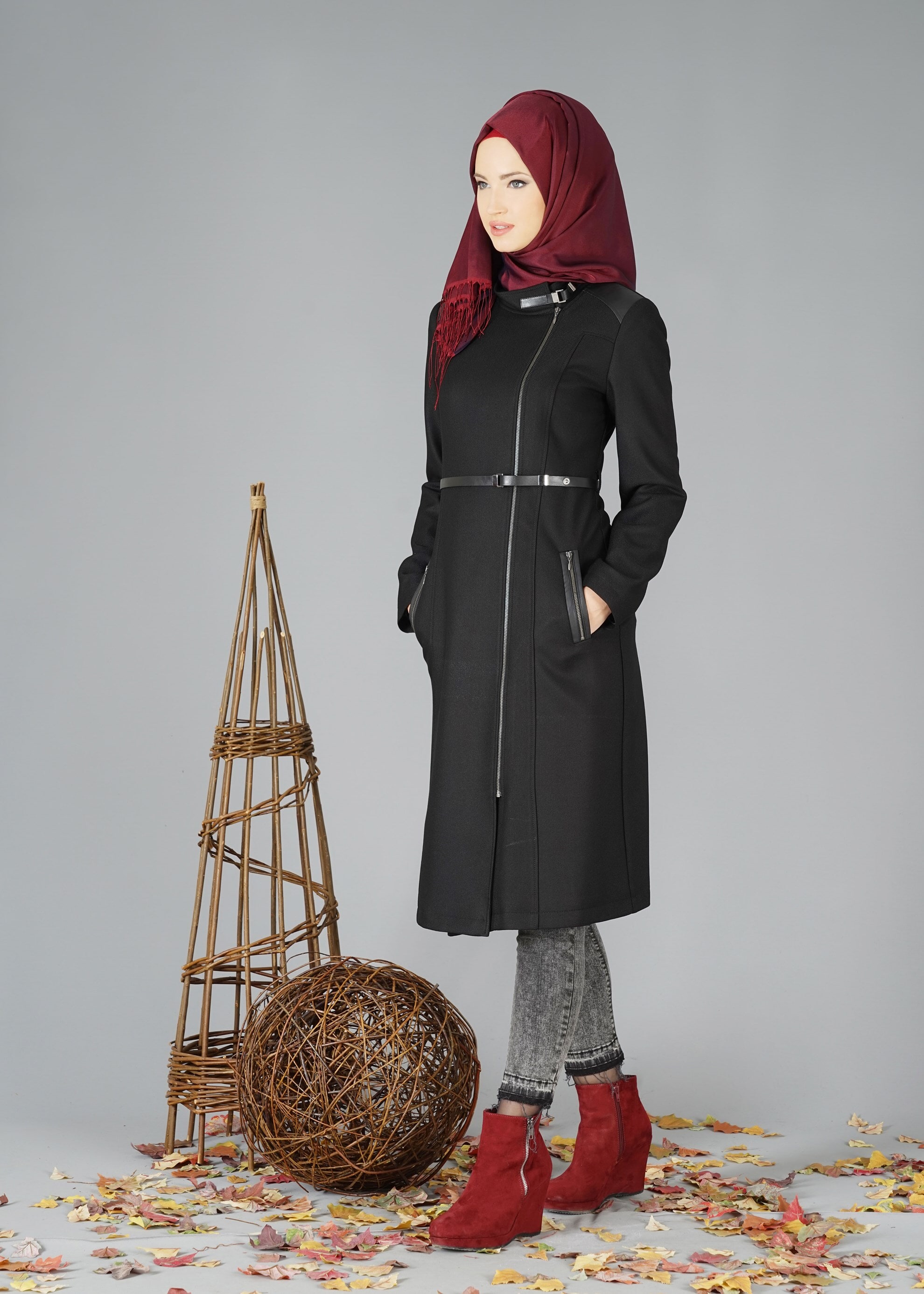 Tesettür giyim SİYAH 1862 TRENÇKOT