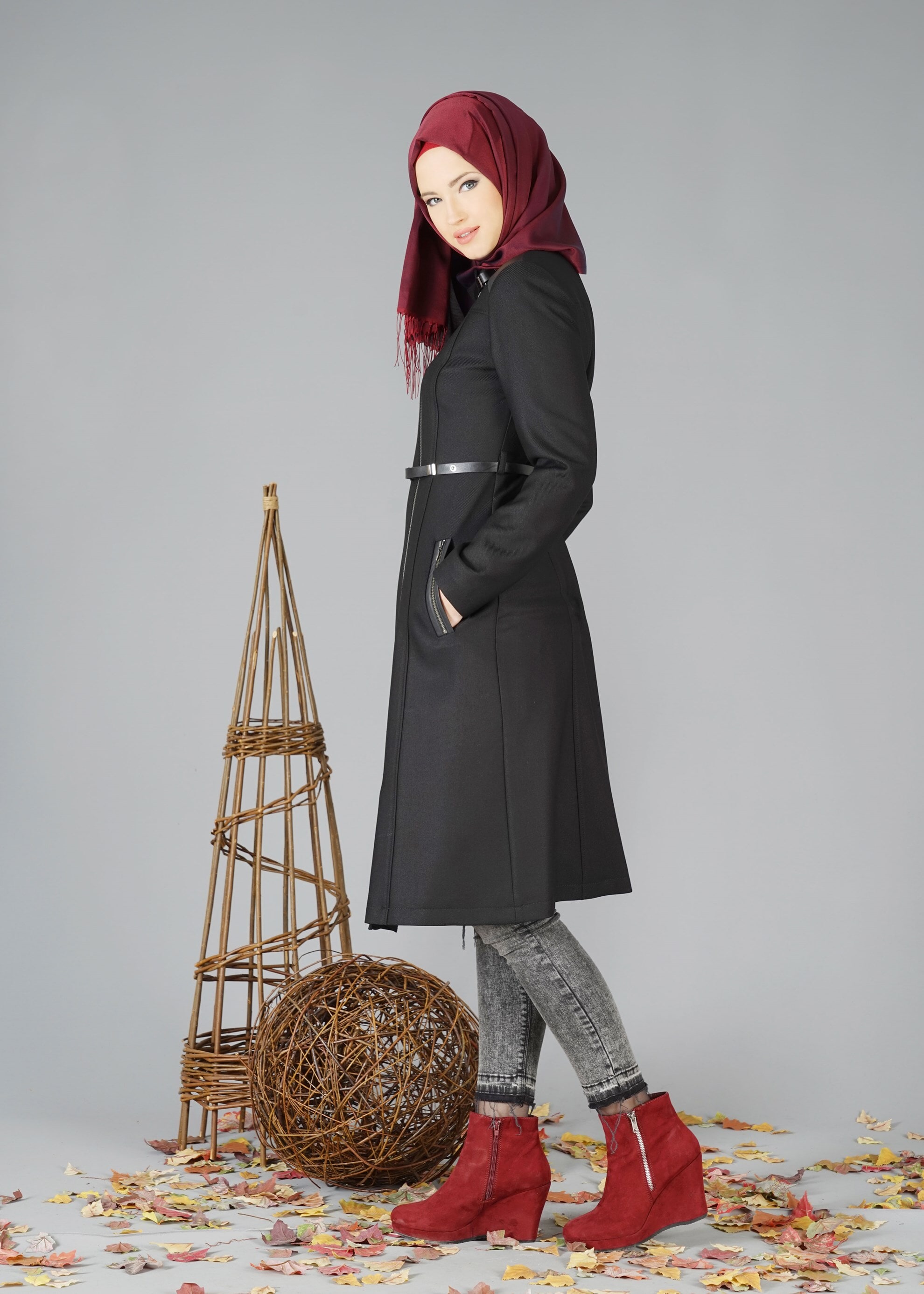 Tesettür giyim SİYAH 1862 TRENÇKOT