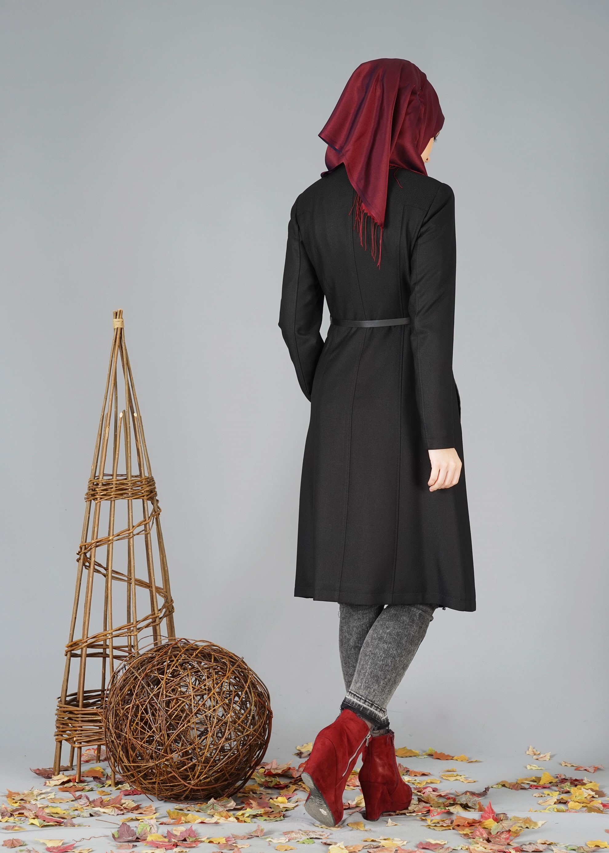 Tesettür giyim SİYAH 1862 TRENÇKOT