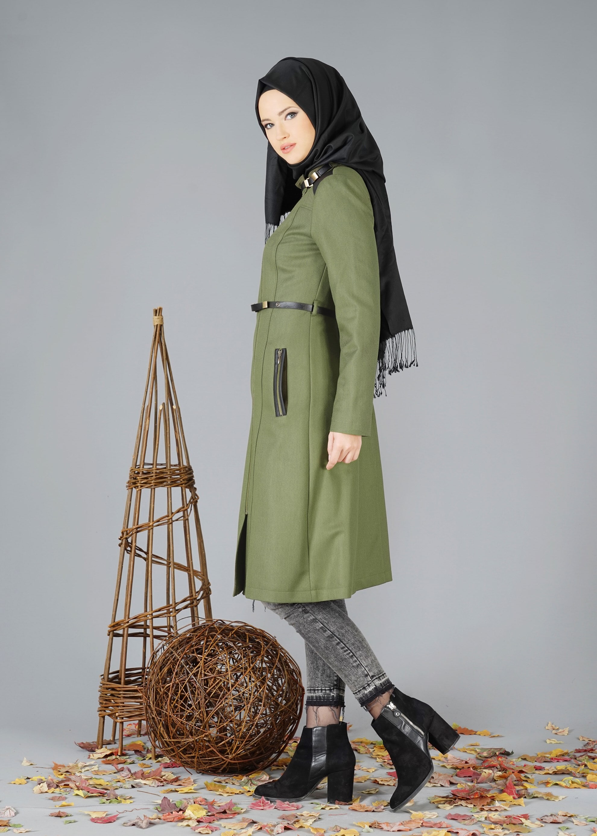 Tesettür giyim HAKİ 1862 TRENÇKOT