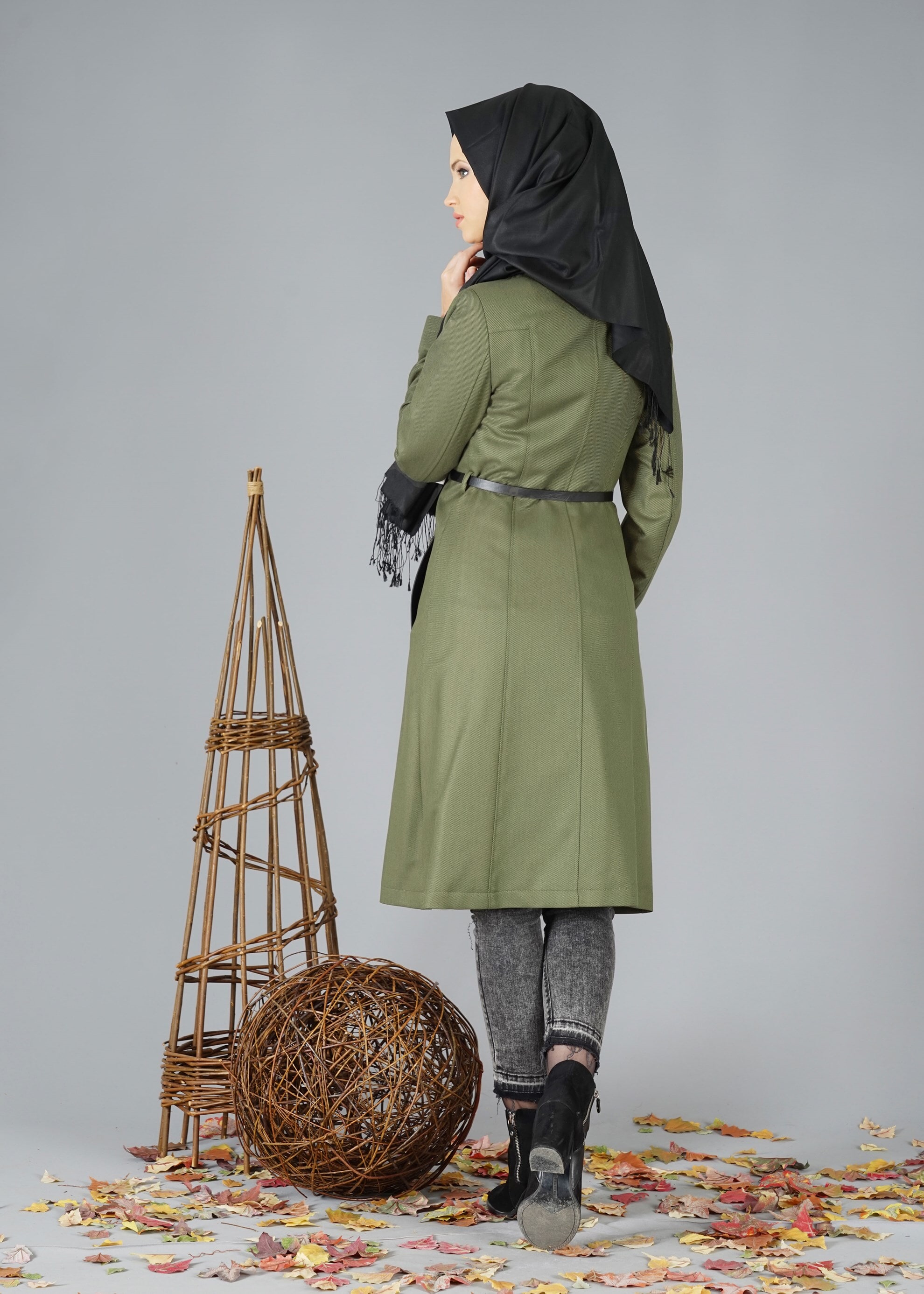 Tesettür giyim HAKİ 1862 TRENÇKOT