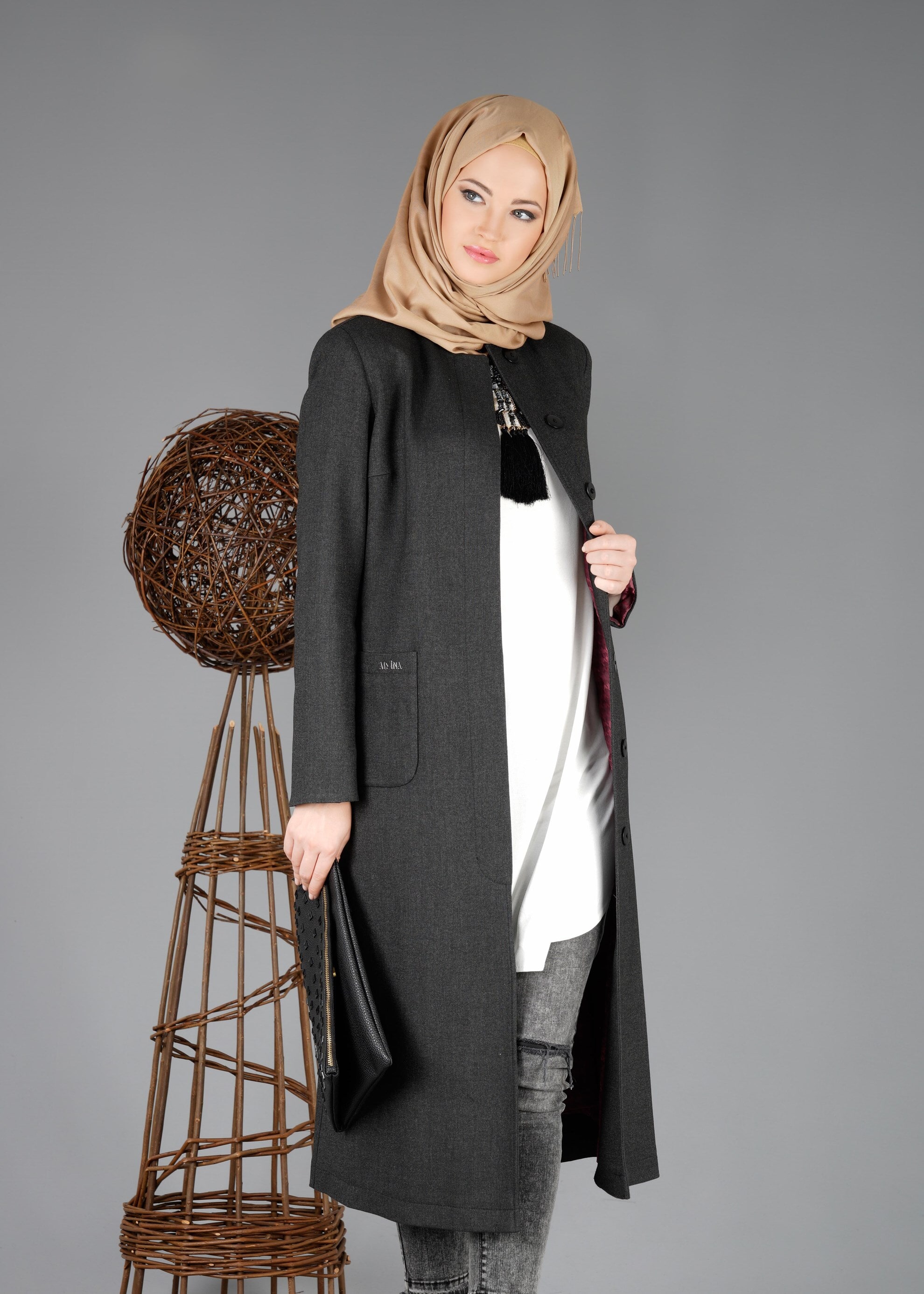 Tesettür giyim SİYAH 1864 TRENÇKOT