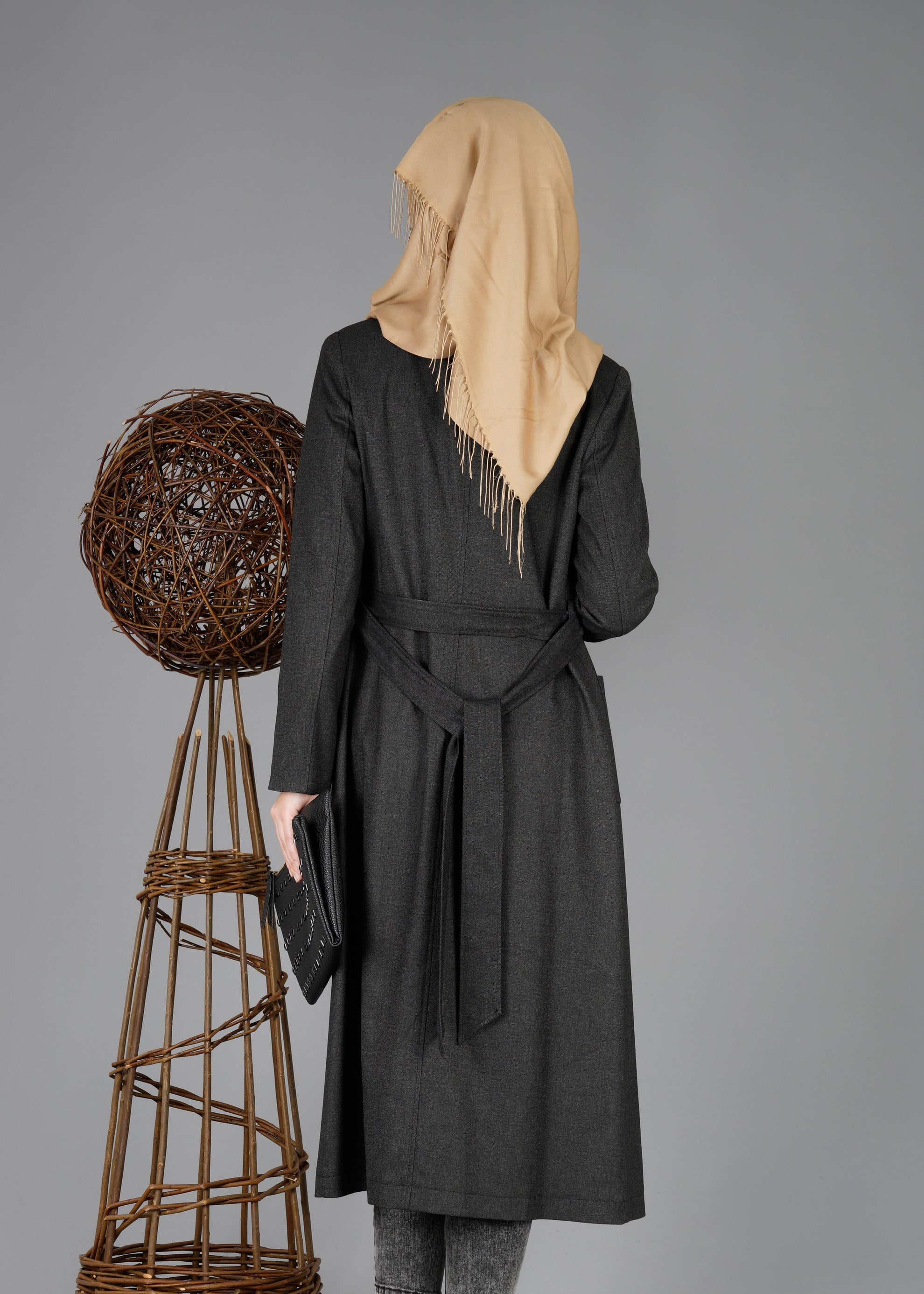 Tesettür giyim SİYAH 1864 TRENÇKOT