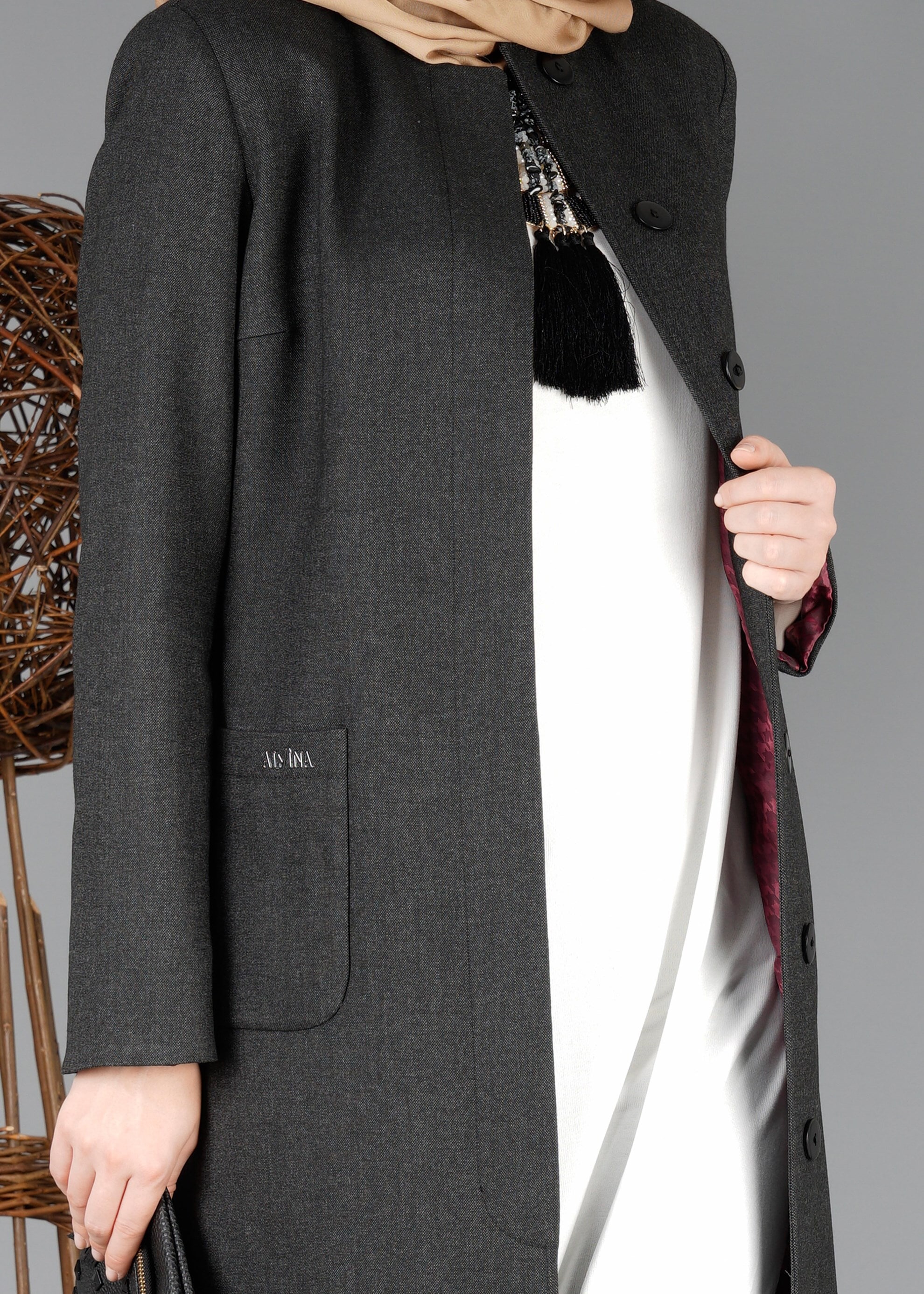 Tesettür giyim SİYAH 1864 TRENÇKOT