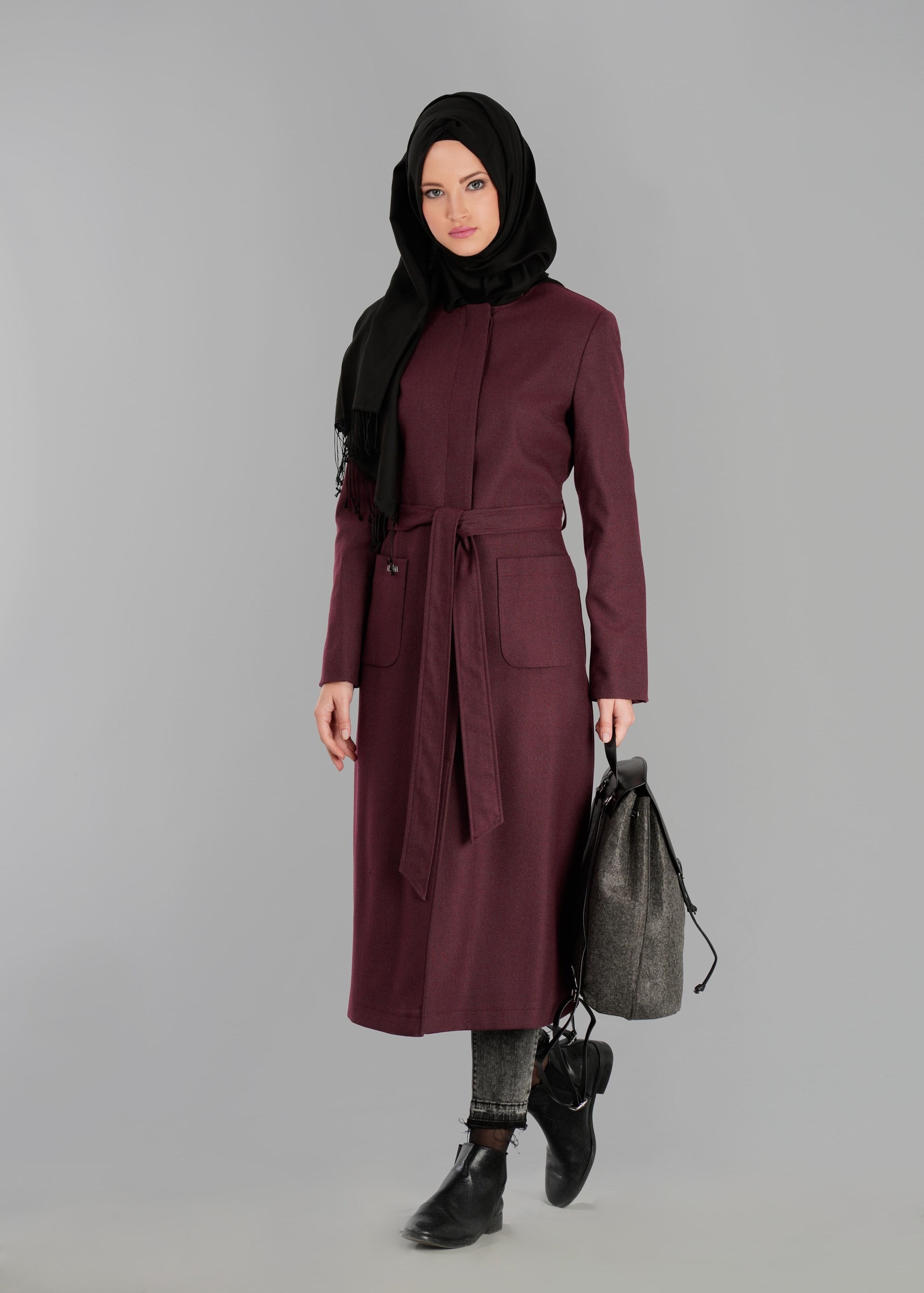 Tesettür giyim BORDO 1864 TRENÇKOT