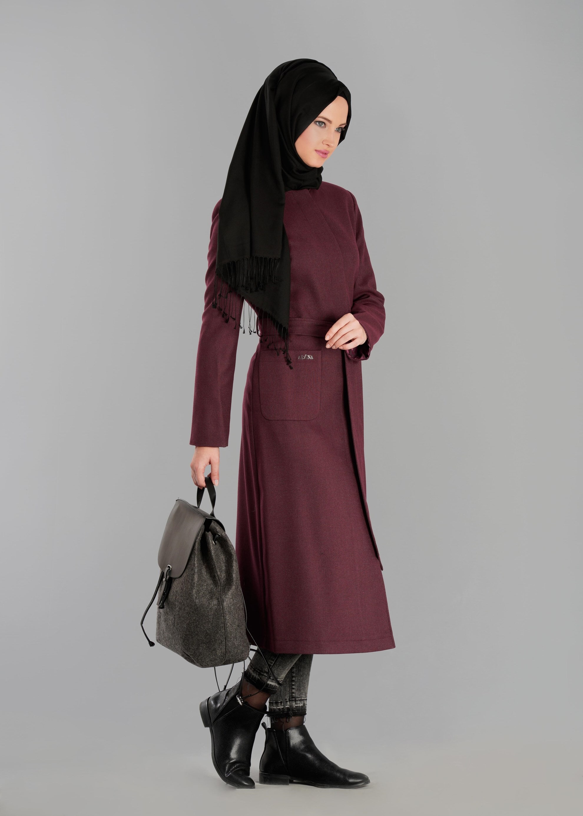 Tesettür giyim BORDO 1864 TRENÇKOT