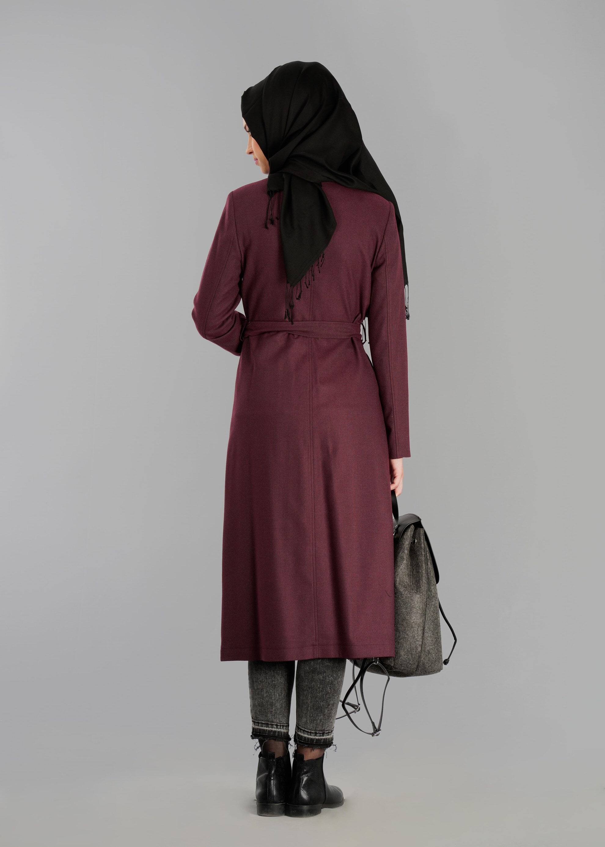 Tesettür giyim BORDO 1864 TRENÇKOT