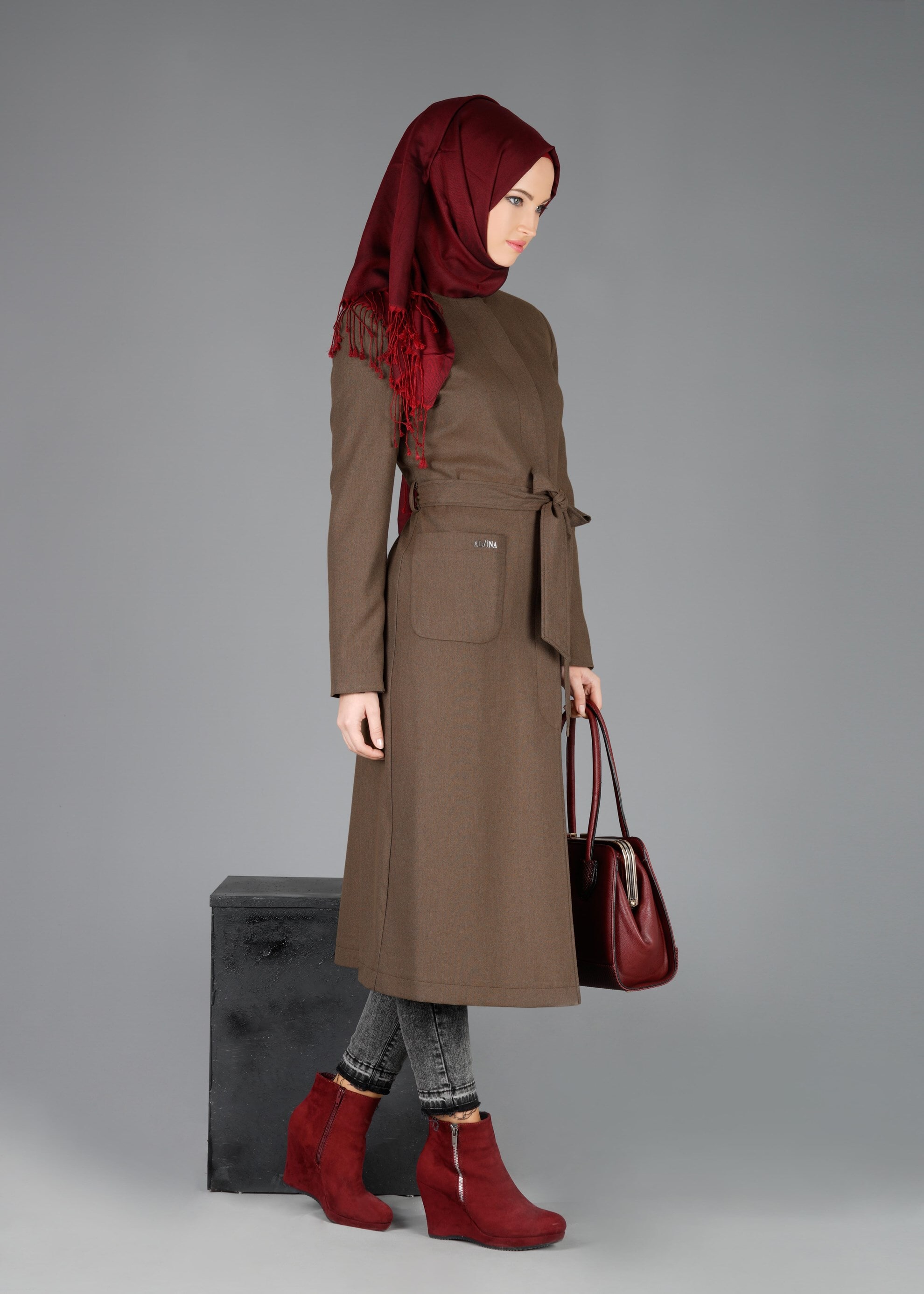 Tesettür giyim KAHVE 1864 TRENÇKOT