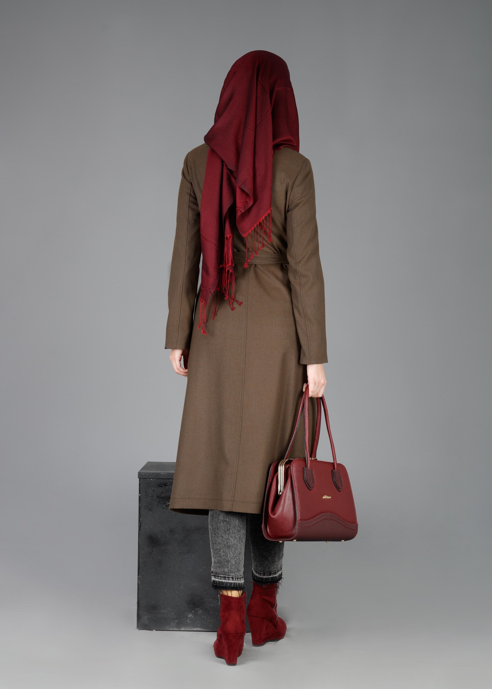 Tesettür giyim KAHVE 1864 TRENÇKOT