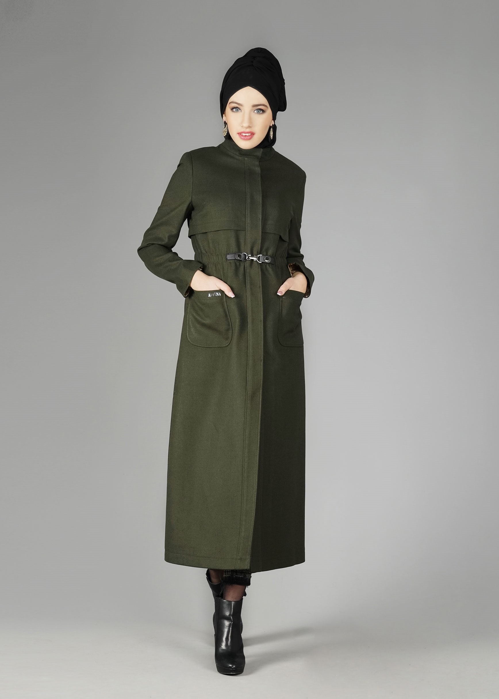 Tesettür giyim HAKİ 1865 TRENÇKOT