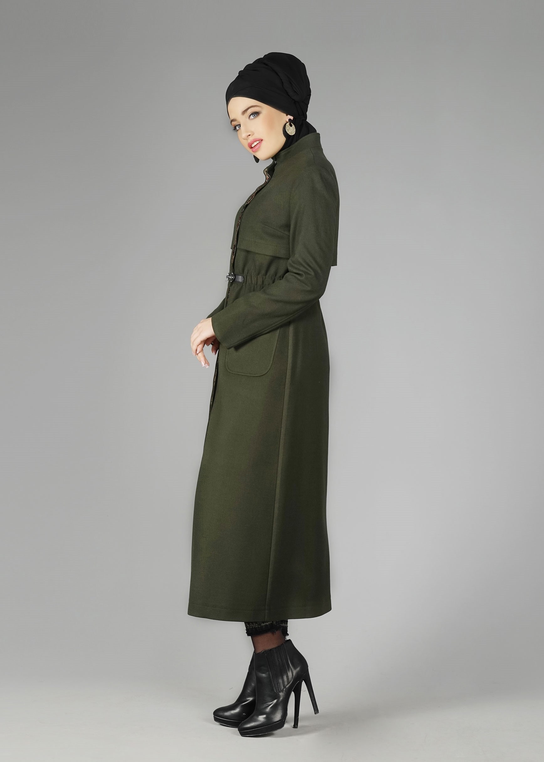 Tesettür giyim HAKİ 1865 TRENÇKOT