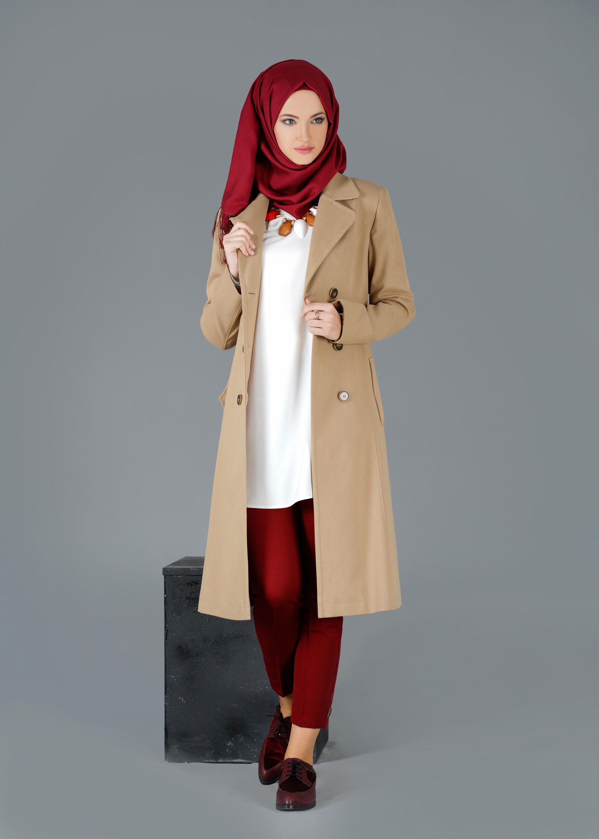 Tesettür giyim KAHVE 1868 TRENÇKOT