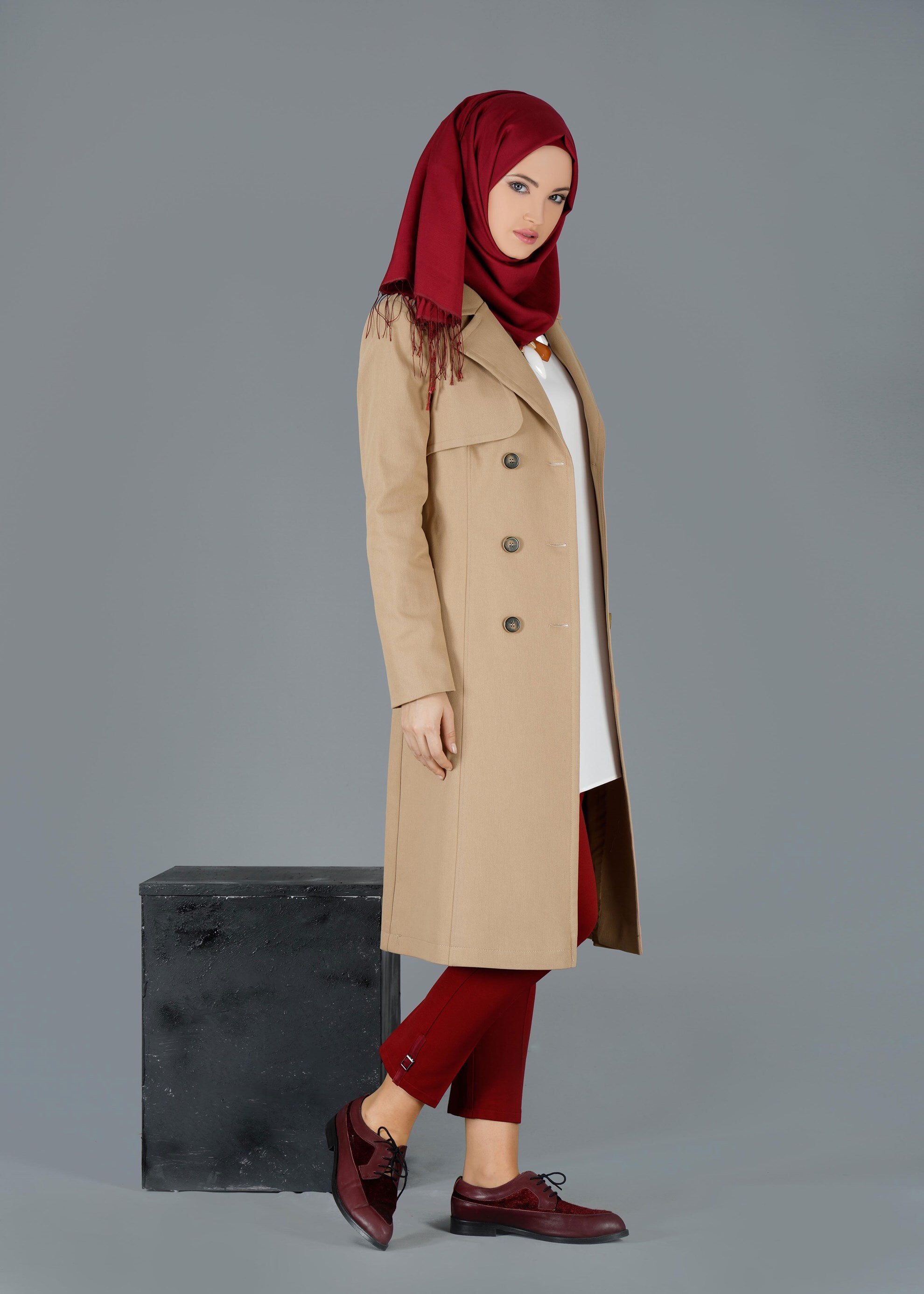 Tesettür giyim KAHVE 1868 TRENÇKOT