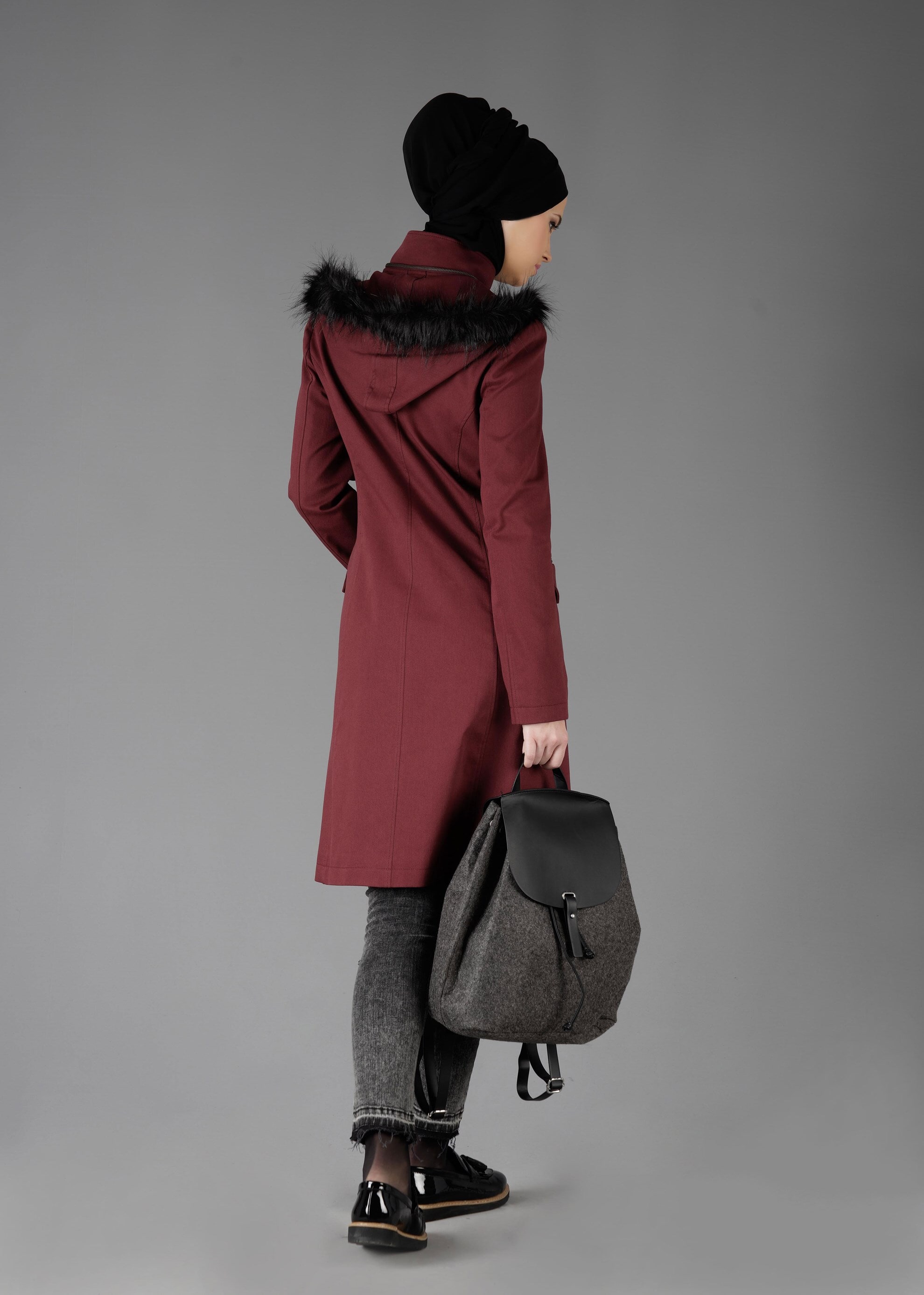 Tesettür giyim BORDO 1870 TRENÇKOT