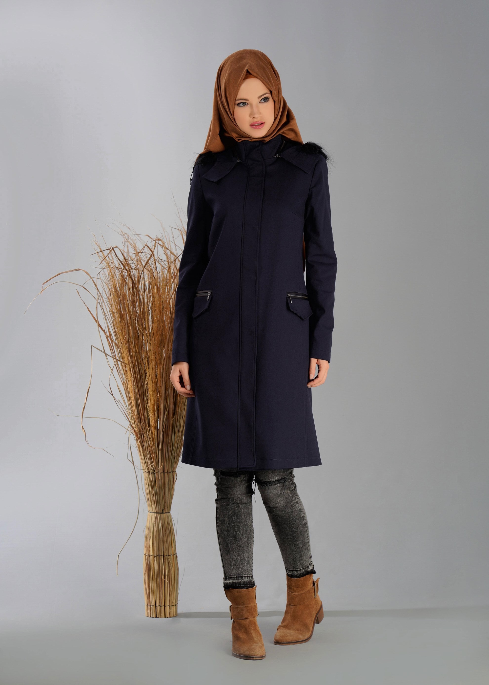 Tesettür giyim LACİVERT 1870 TRENÇKOT