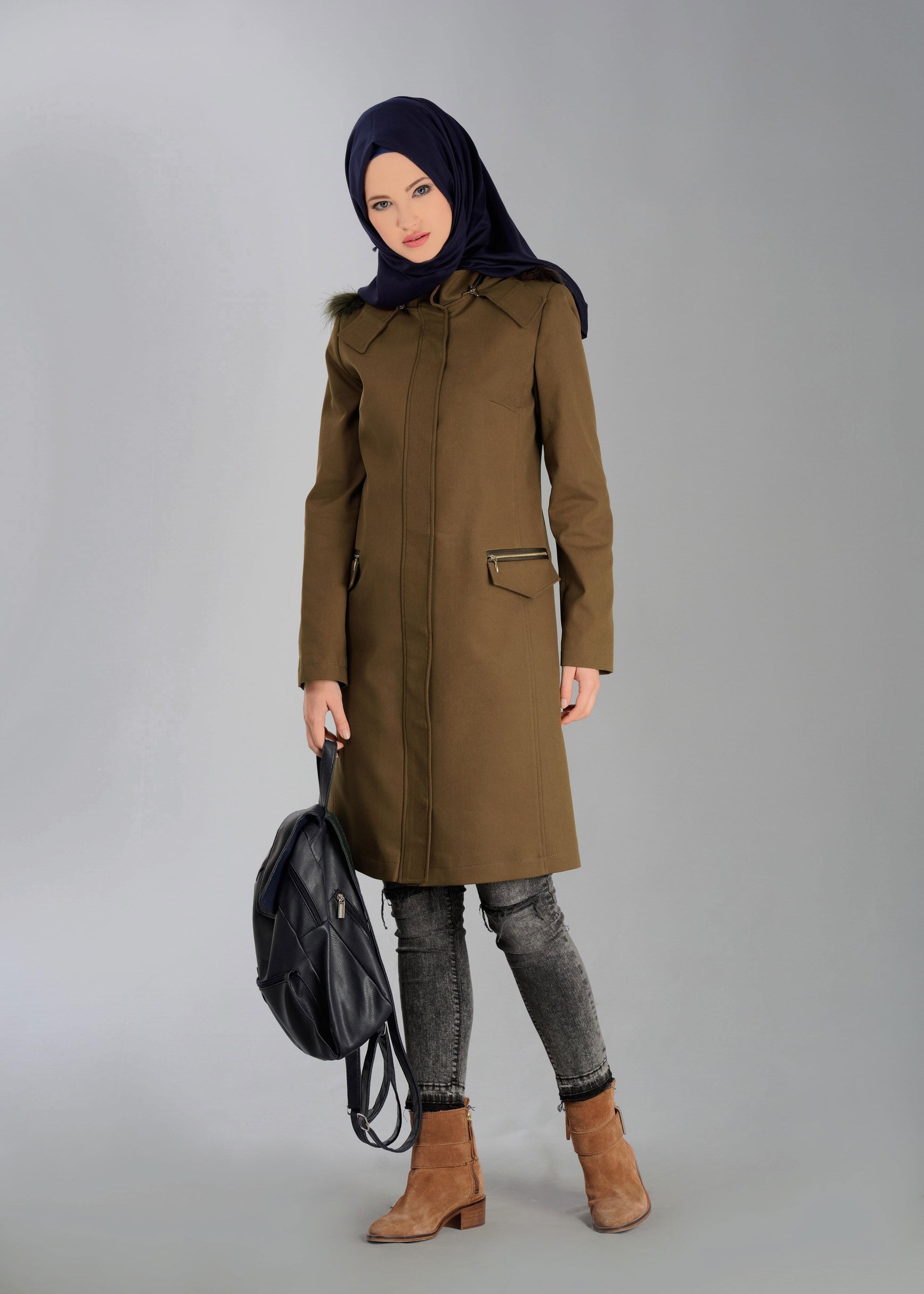 Tesettür giyim KAHVE 1870 TRENÇKOT