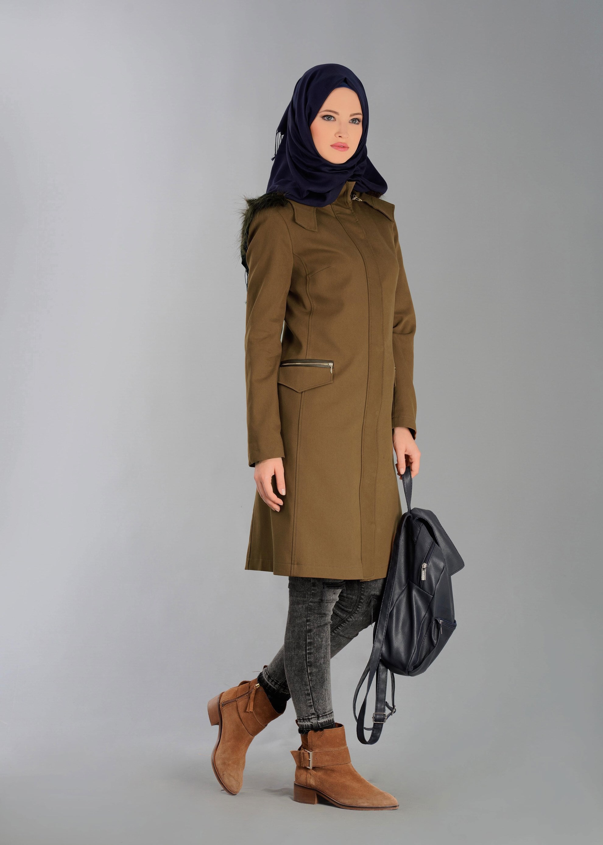 Tesettür giyim KAHVE 1870 TRENÇKOT