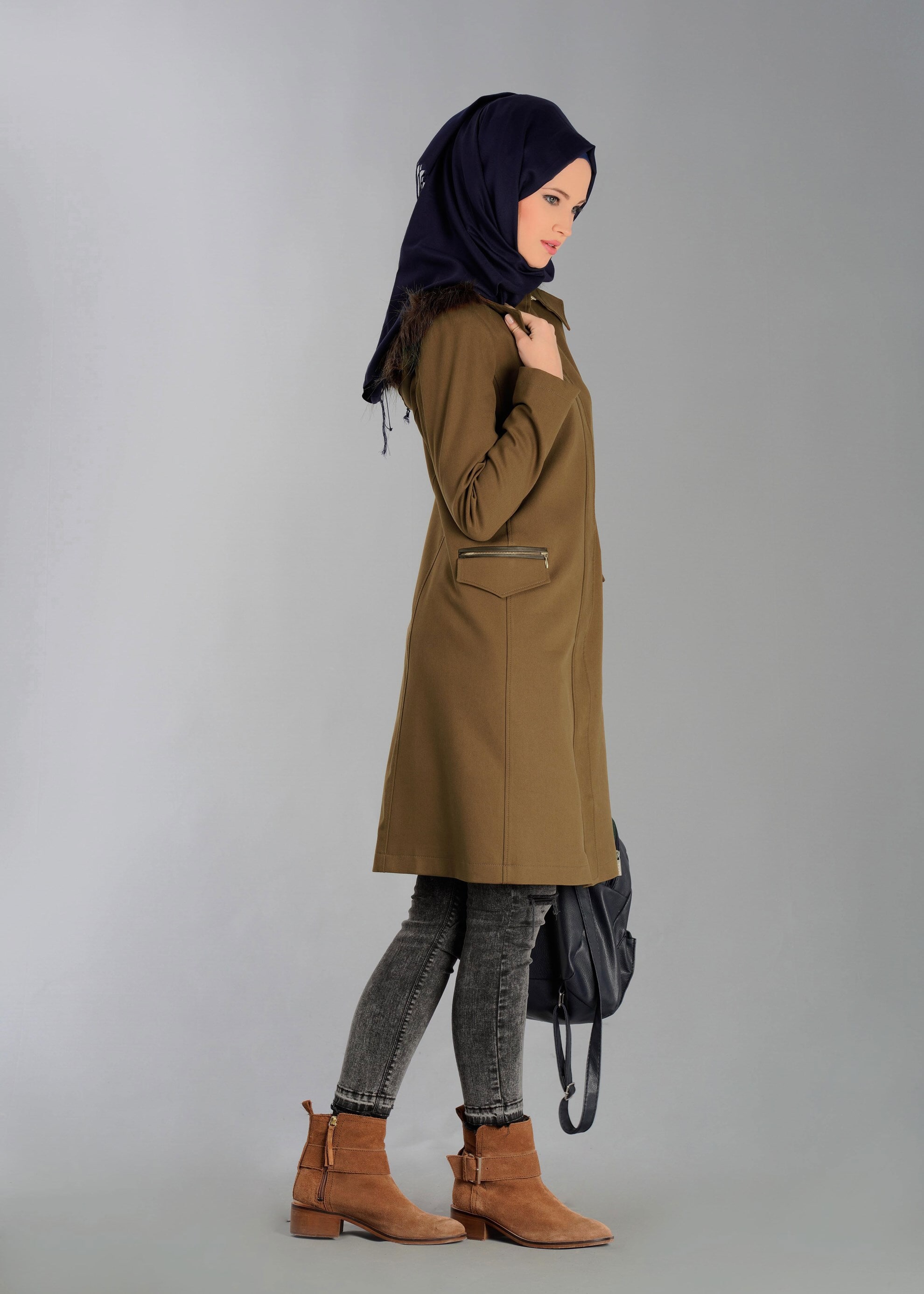 Tesettür giyim KAHVE 1870 TRENÇKOT