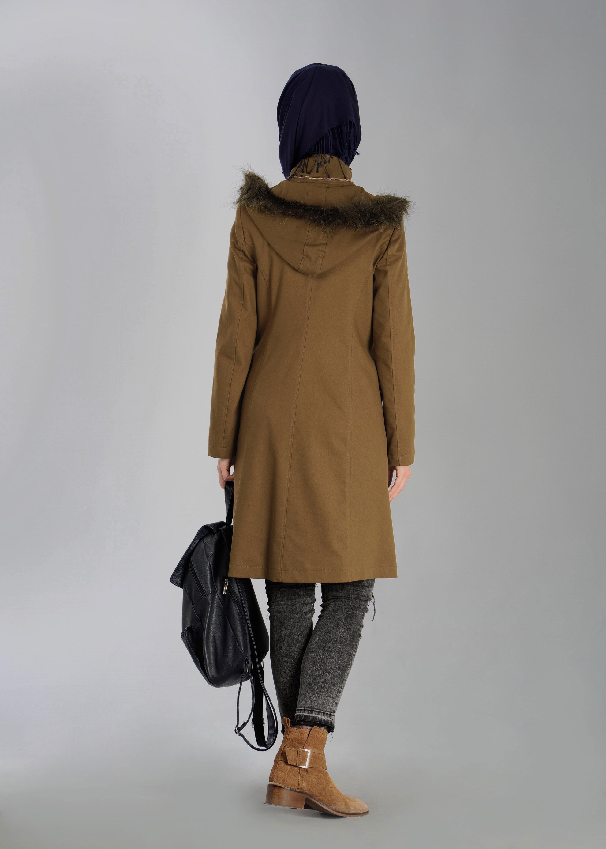 Tesettür giyim KAHVE 1870 TRENÇKOT