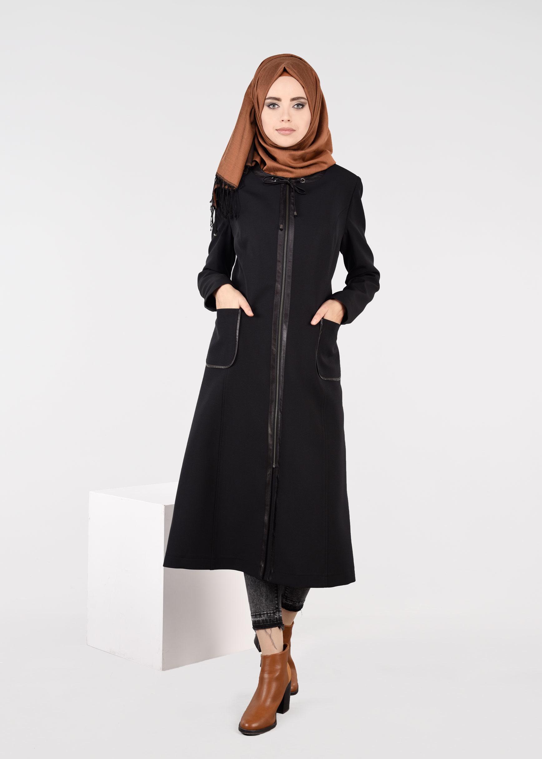 Tesettür giyim SİYAH 1871 TRENÇKOT 