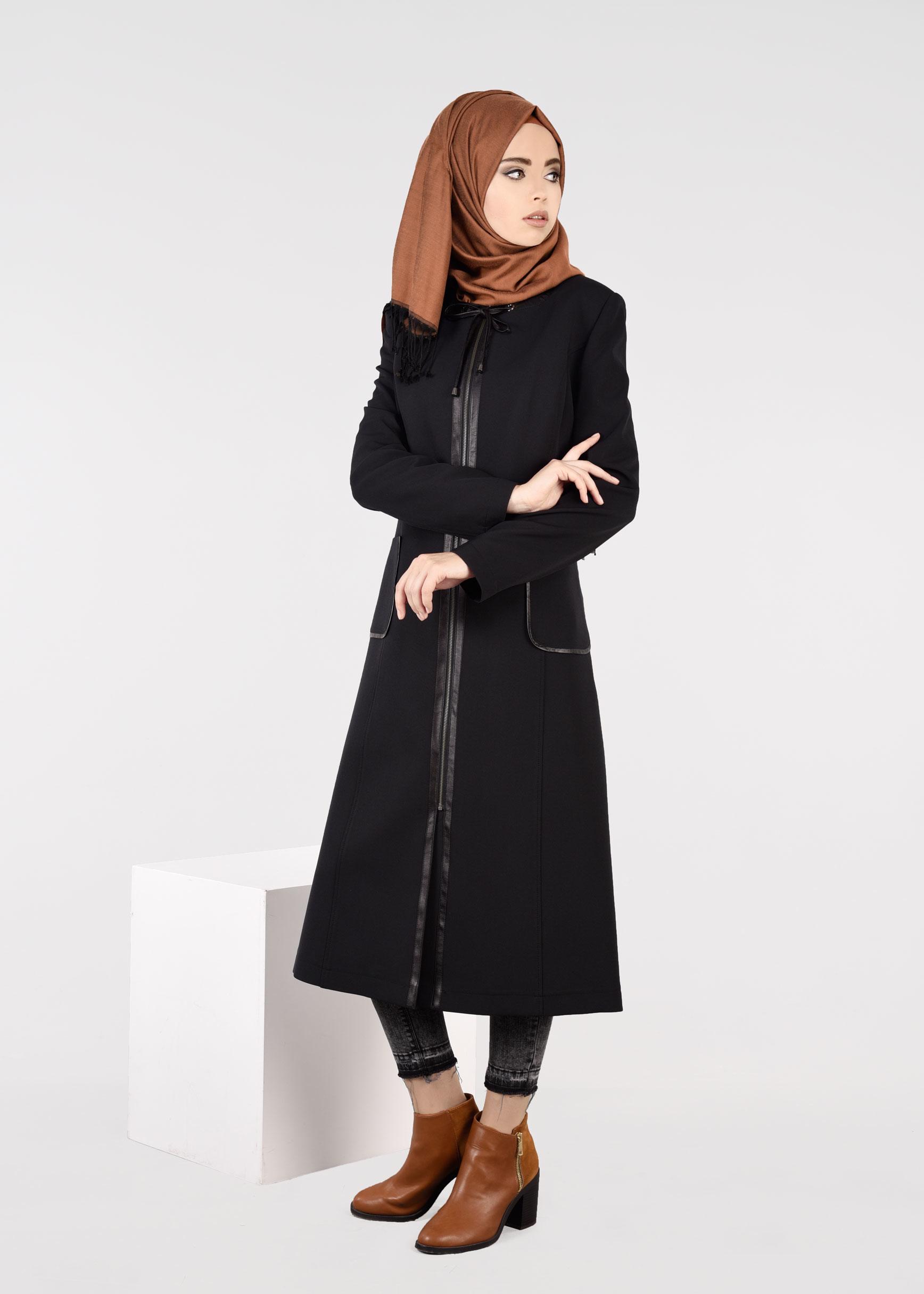 Tesettür giyim SİYAH 1871 TRENÇKOT 