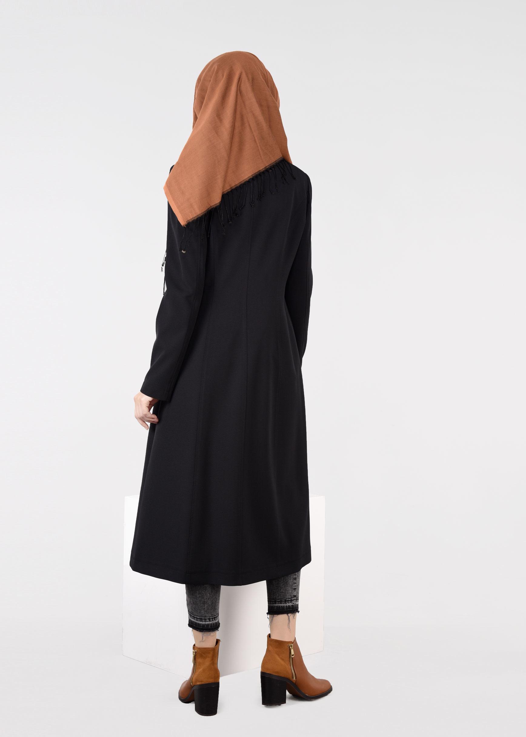 Tesettür giyim SİYAH 1871 TRENÇKOT 