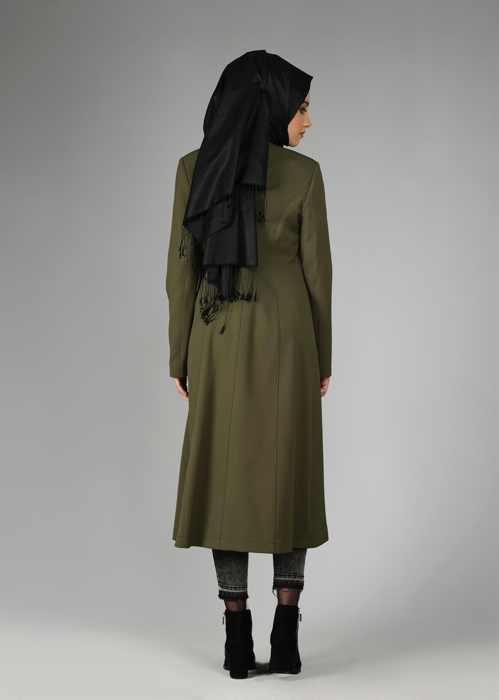 Tesettür giyim YEŞİL 1871 TRENÇKOT 