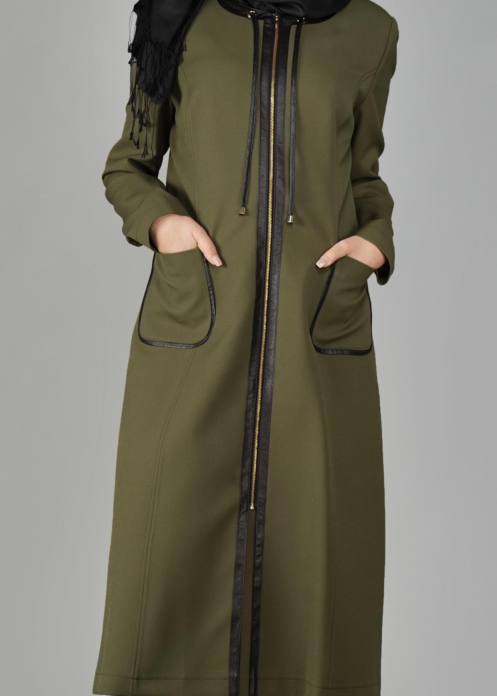 Tesettür giyim YEŞİL 1871 TRENÇKOT 