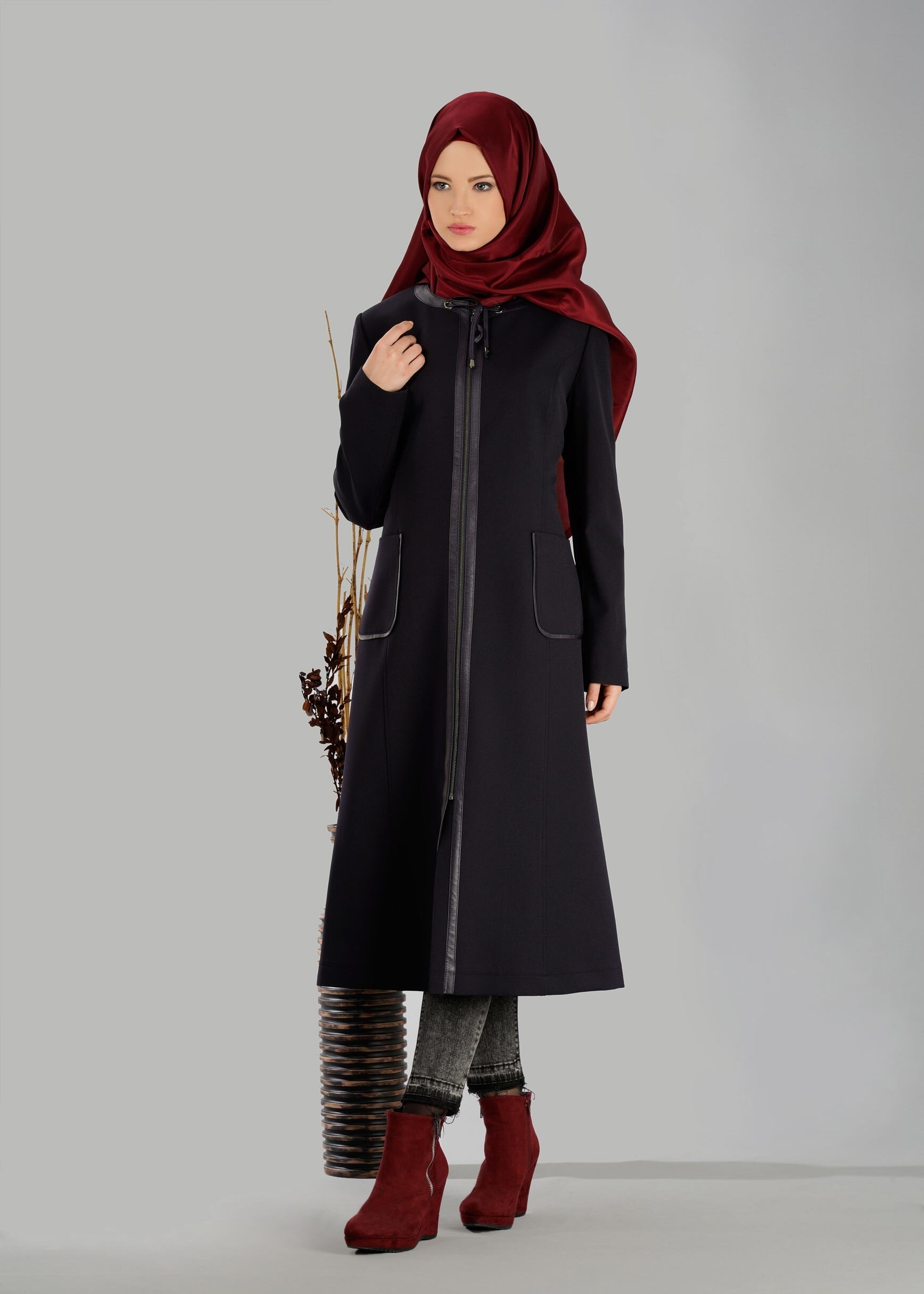 Tesettür giyim LACİVERT 1871 TRENÇKOT 