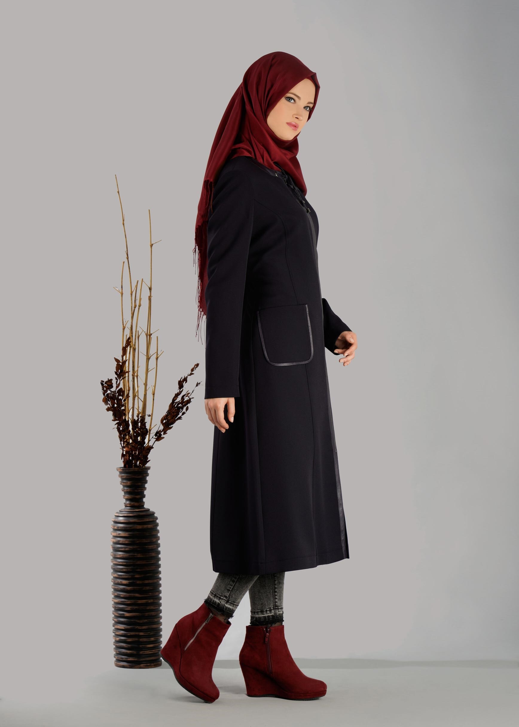 Tesettür giyim LACİVERT 1871 TRENÇKOT 