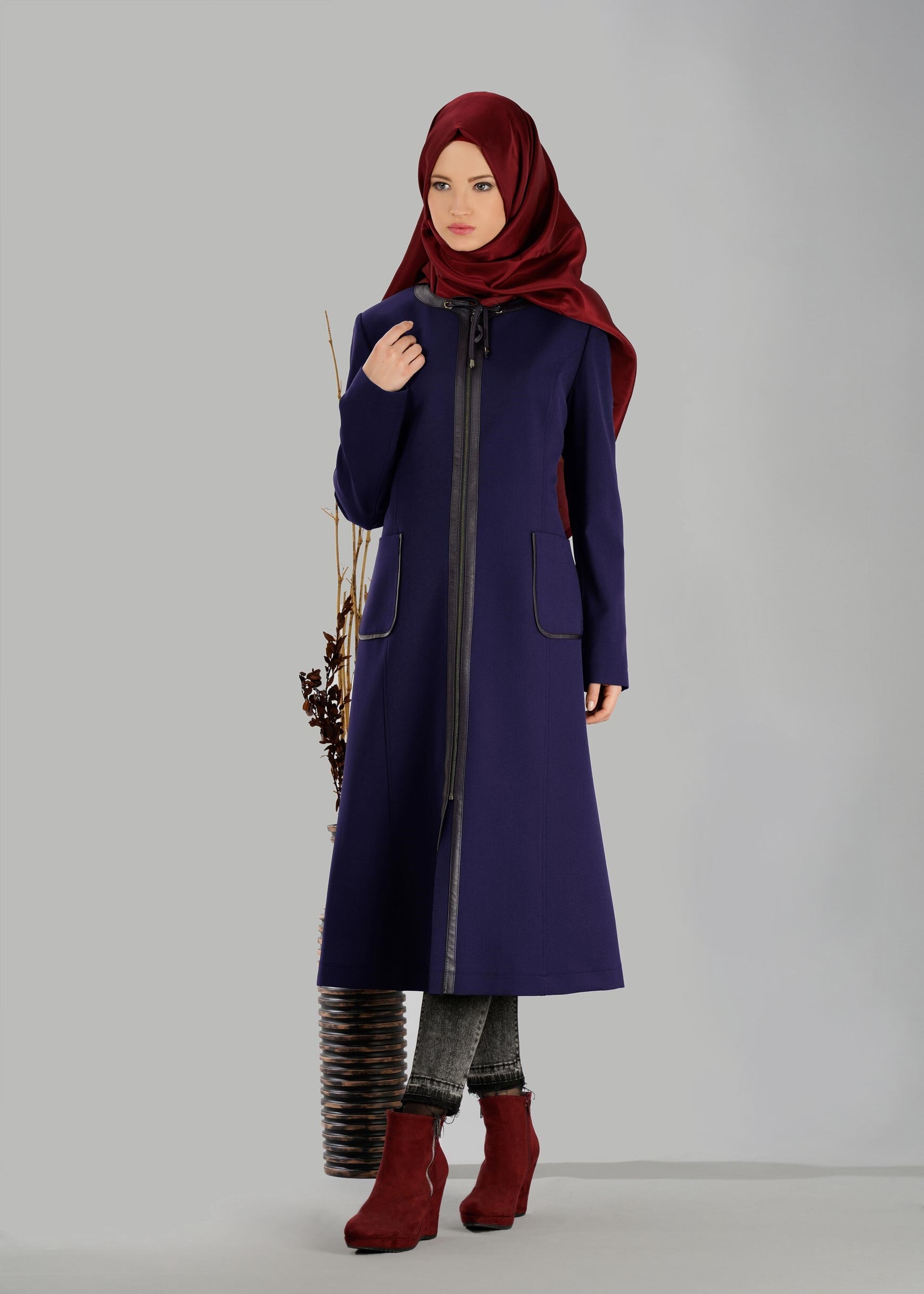 Tesettür giyim LACİVERT 1871 TRENÇKOT 