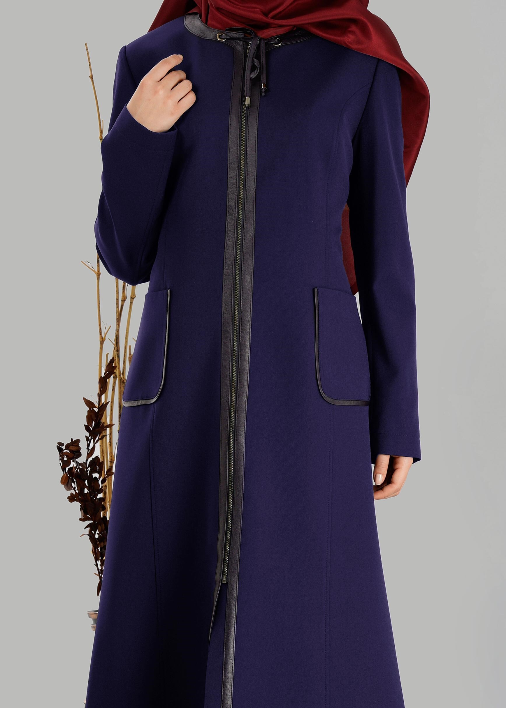 Tesettür giyim LACİVERT 1871 TRENÇKOT 