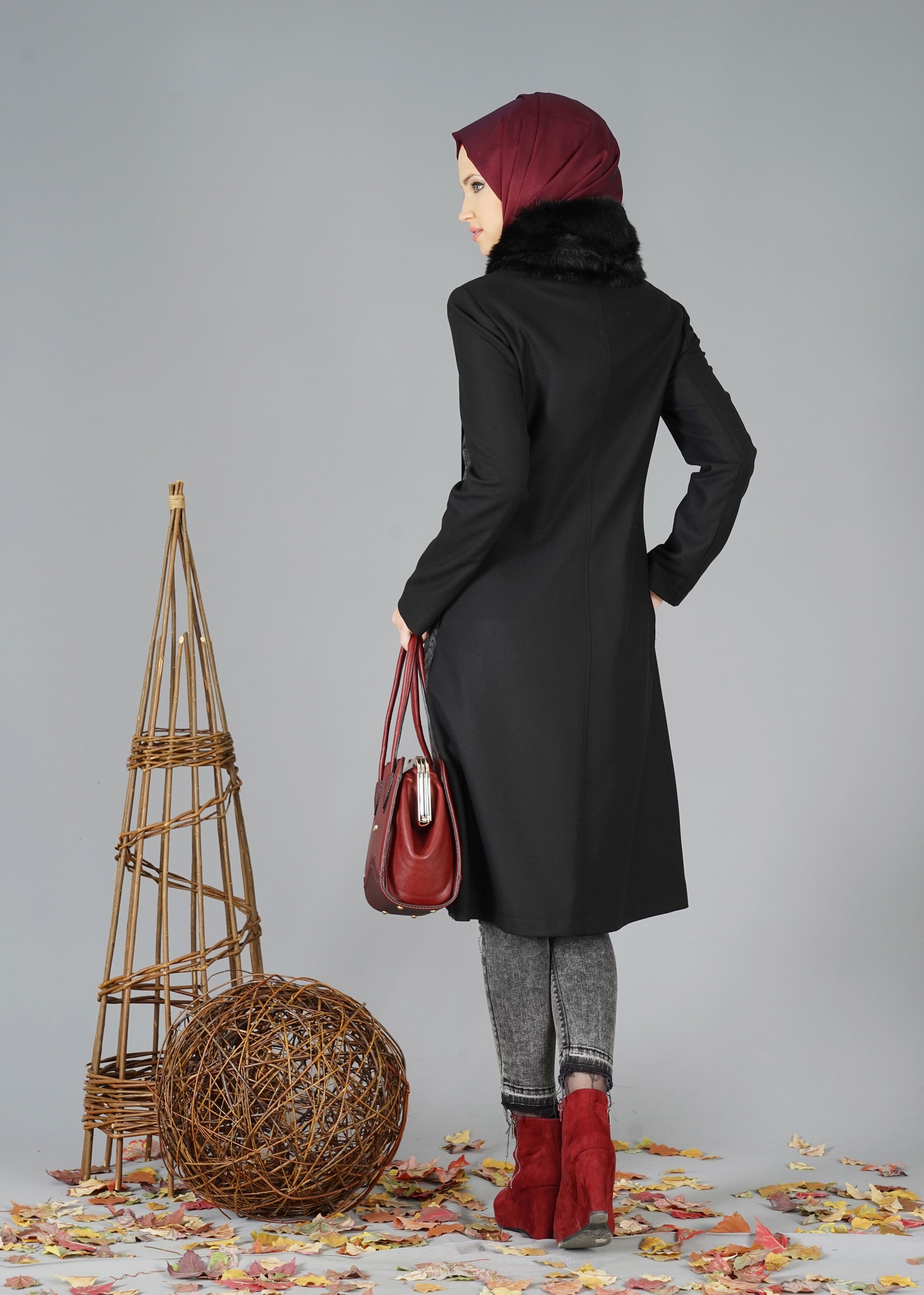 Tesettür giyim GRİ 1886 TRENÇKOT