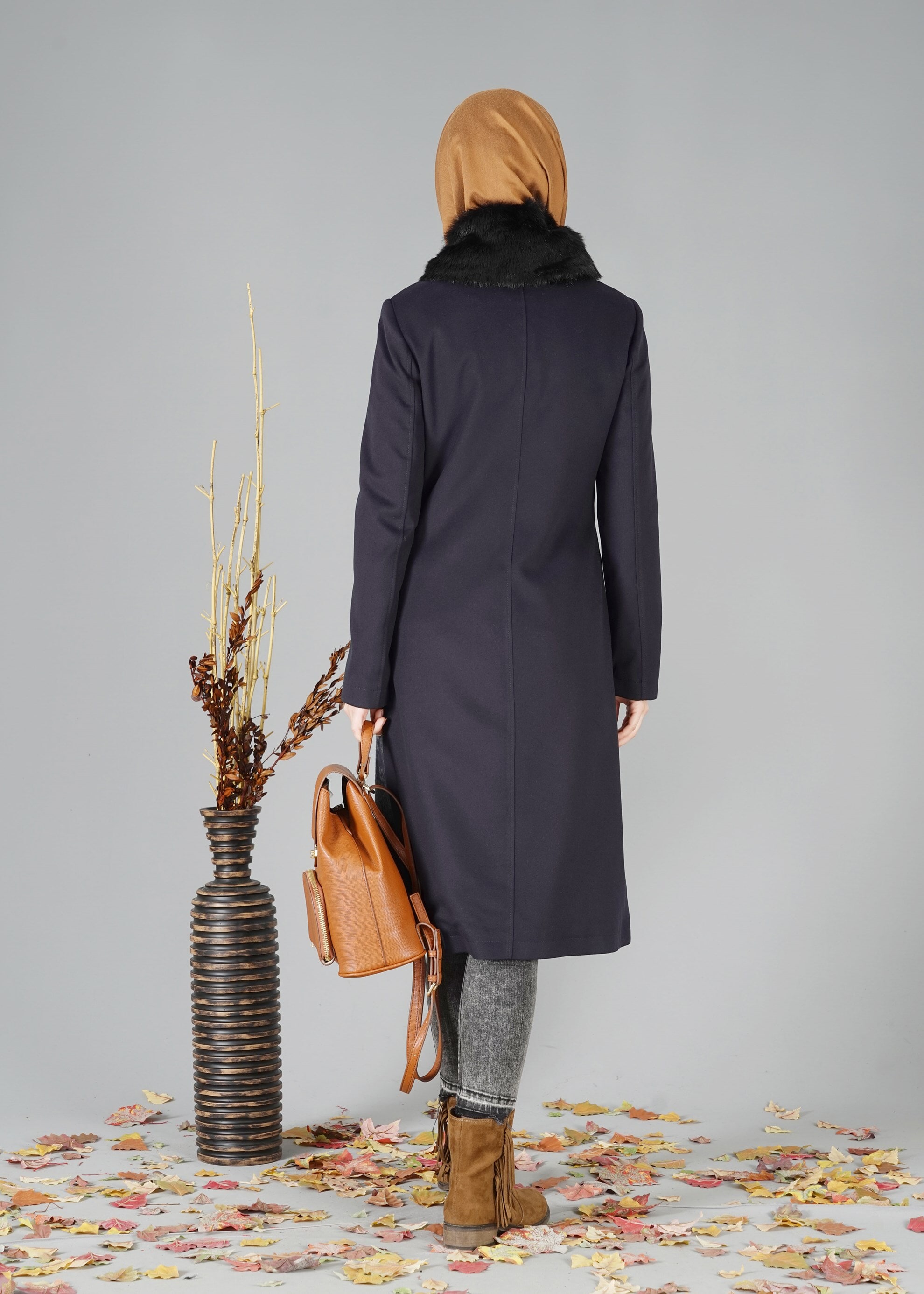 Tesettür giyim LACİVERT 1886 TRENÇKOT