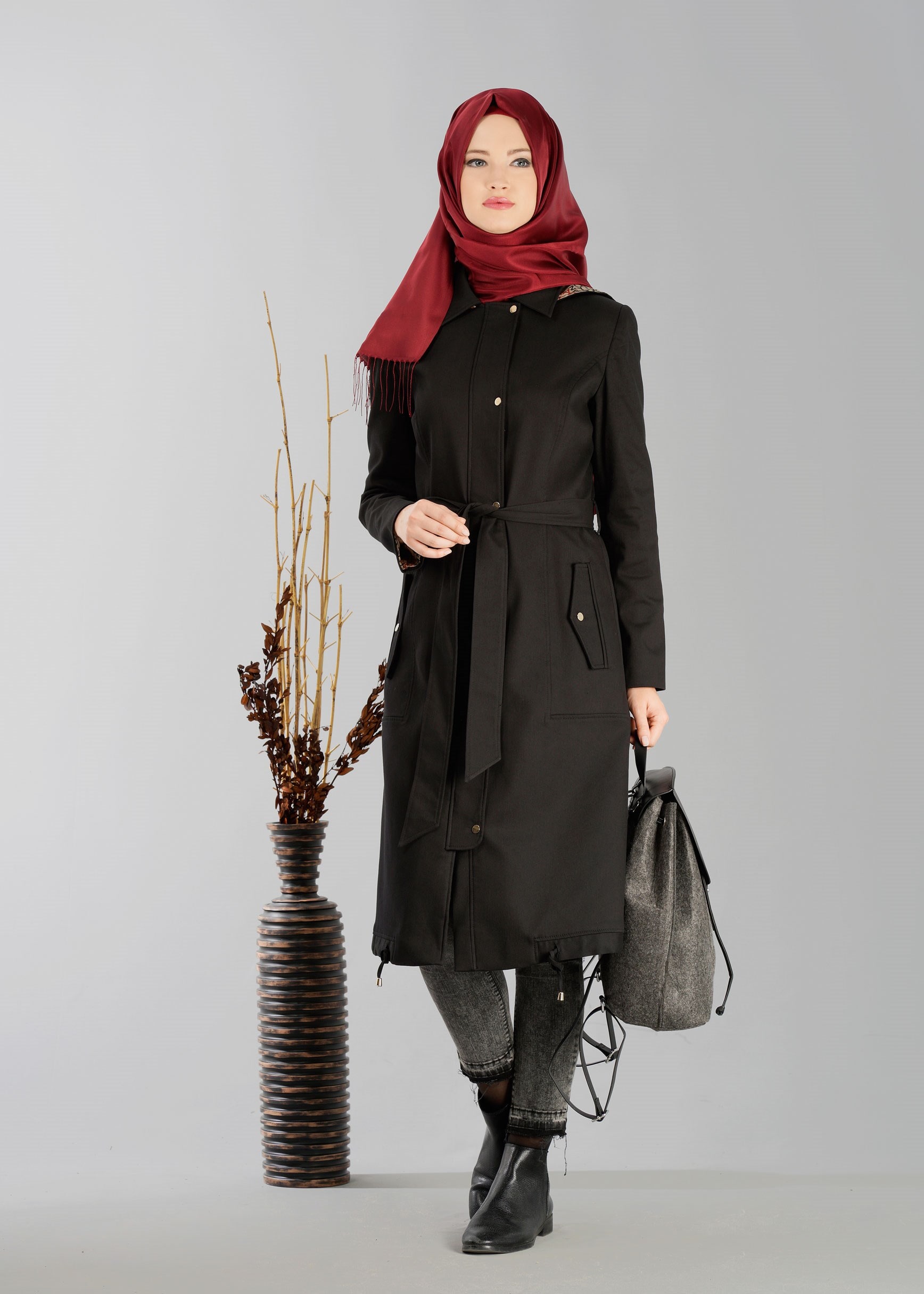 Tesettür giyim SİYAH 1896 TRENÇKOT