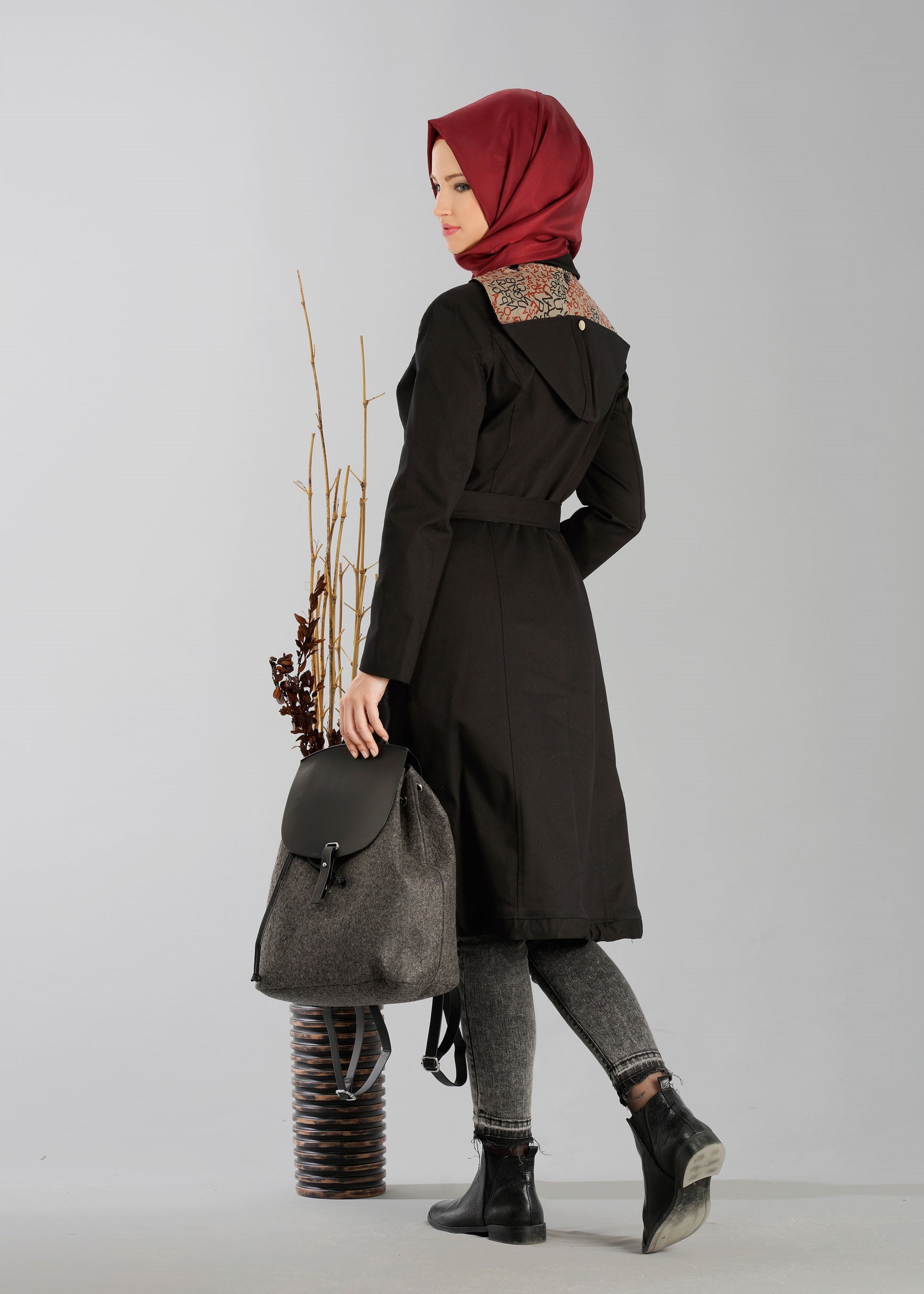 Tesettür giyim SİYAH 1896 TRENÇKOT