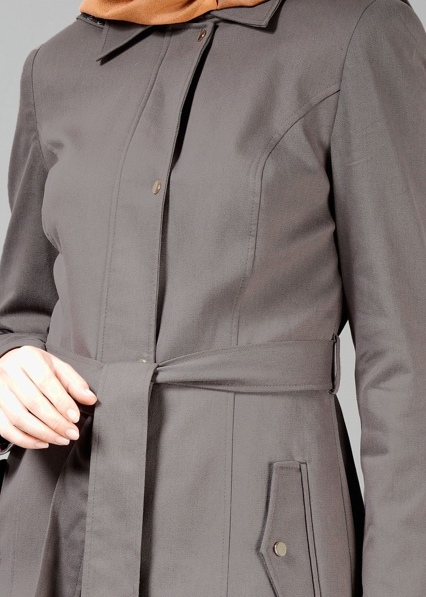 Tesettür giyim GRİ 1896 TRENÇKOT