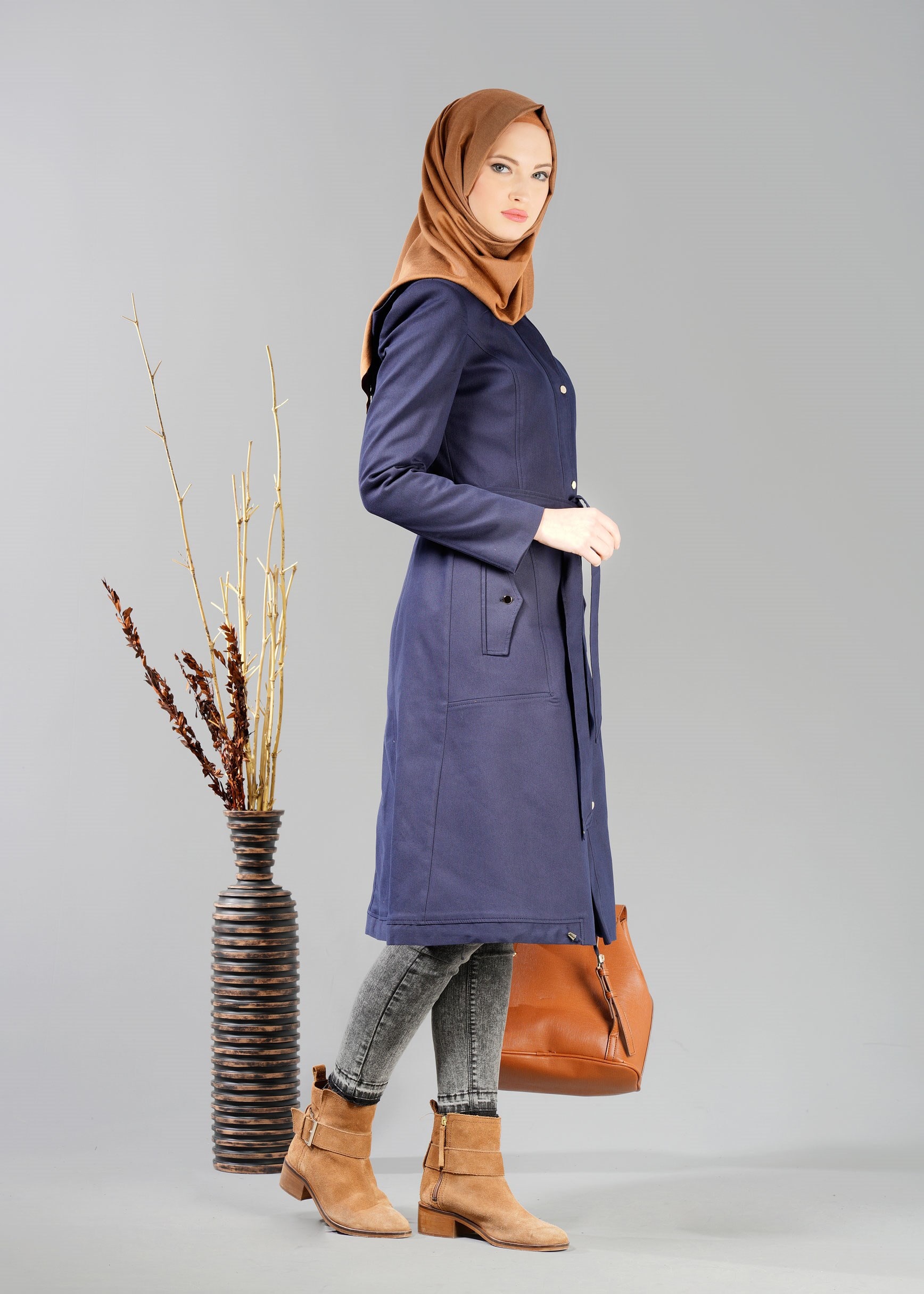 Tesettür giyim LACİVERT 1896 TRENÇKOT