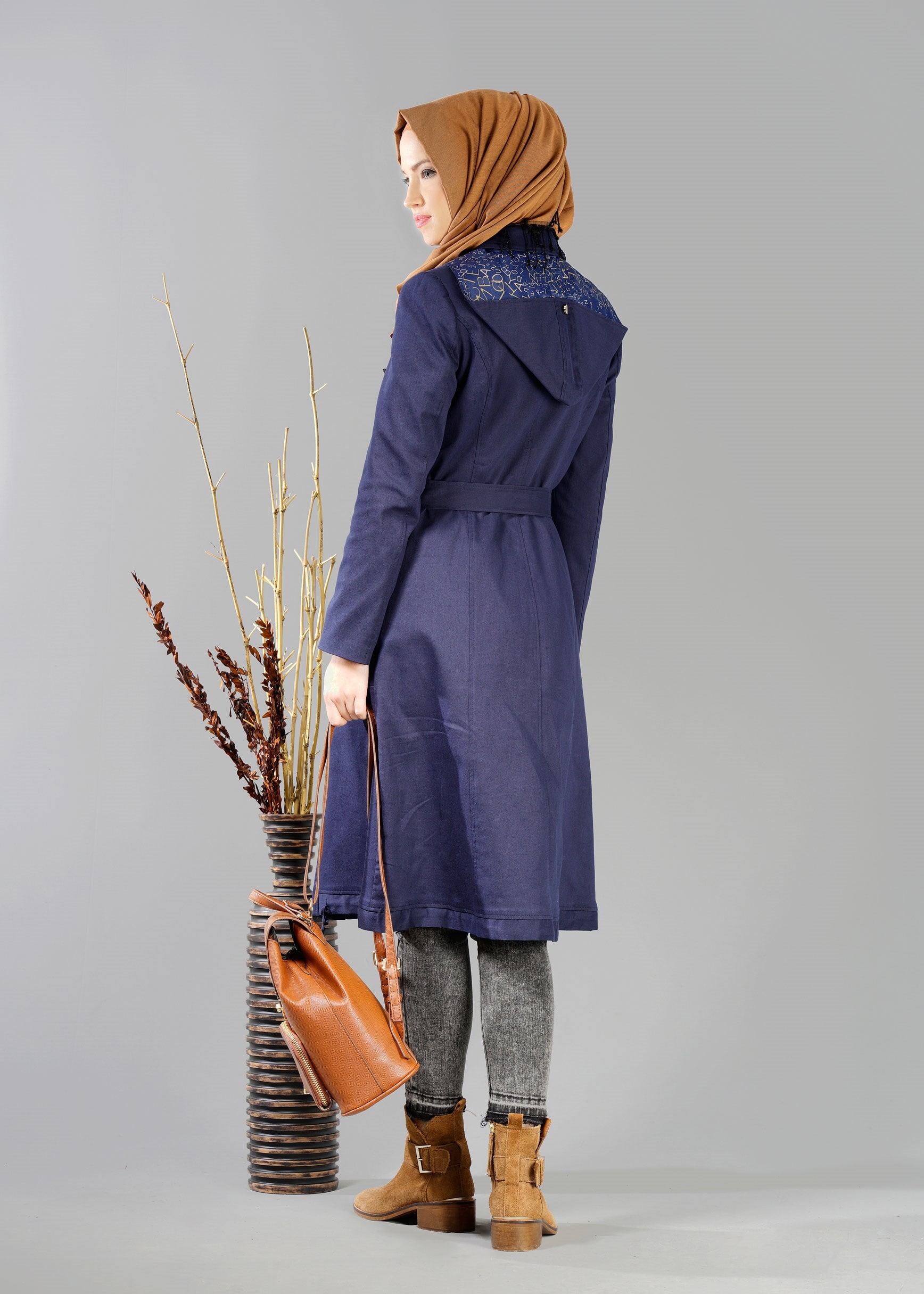 Tesettür giyim LACİVERT 1896 TRENÇKOT