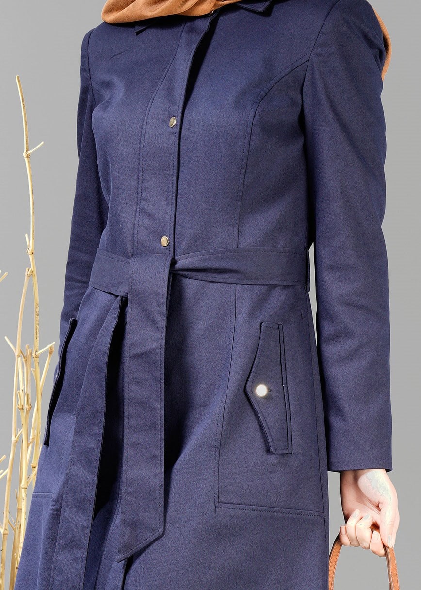 Tesettür giyim LACİVERT 1896 TRENÇKOT