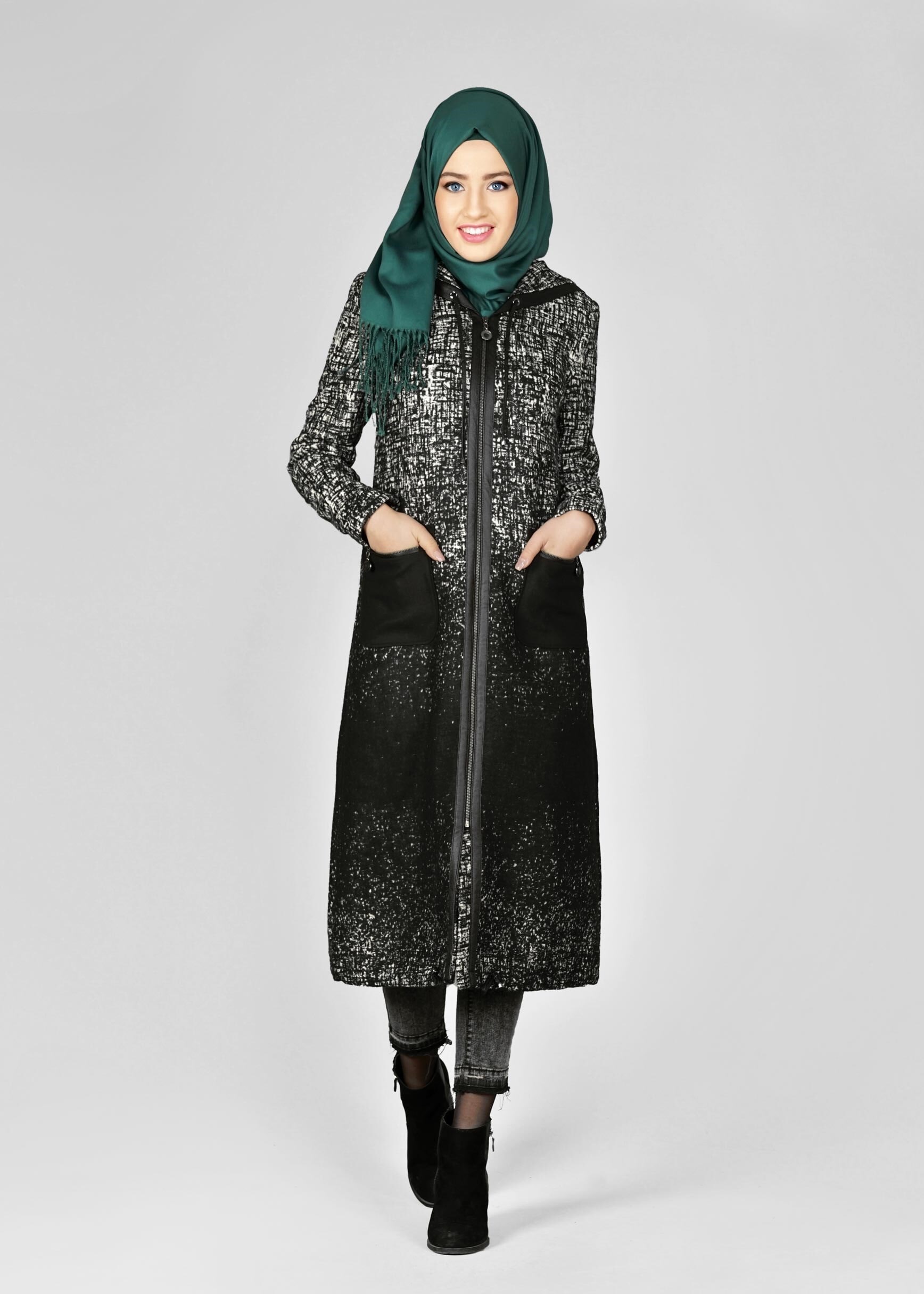 Tesettür giyim SİYAH 1897 TRENÇKOT