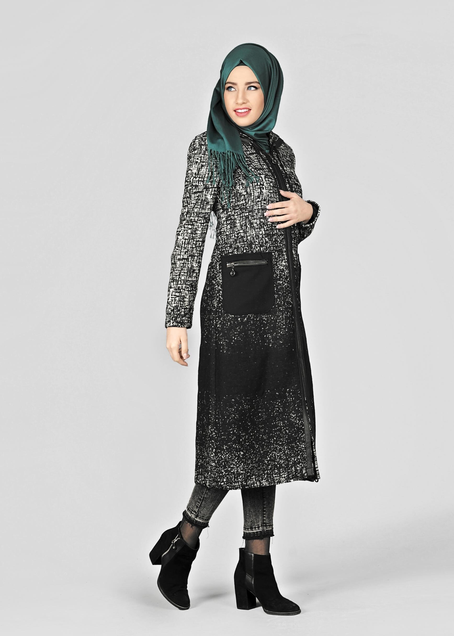 Tesettür giyim SİYAH 1897 TRENÇKOT