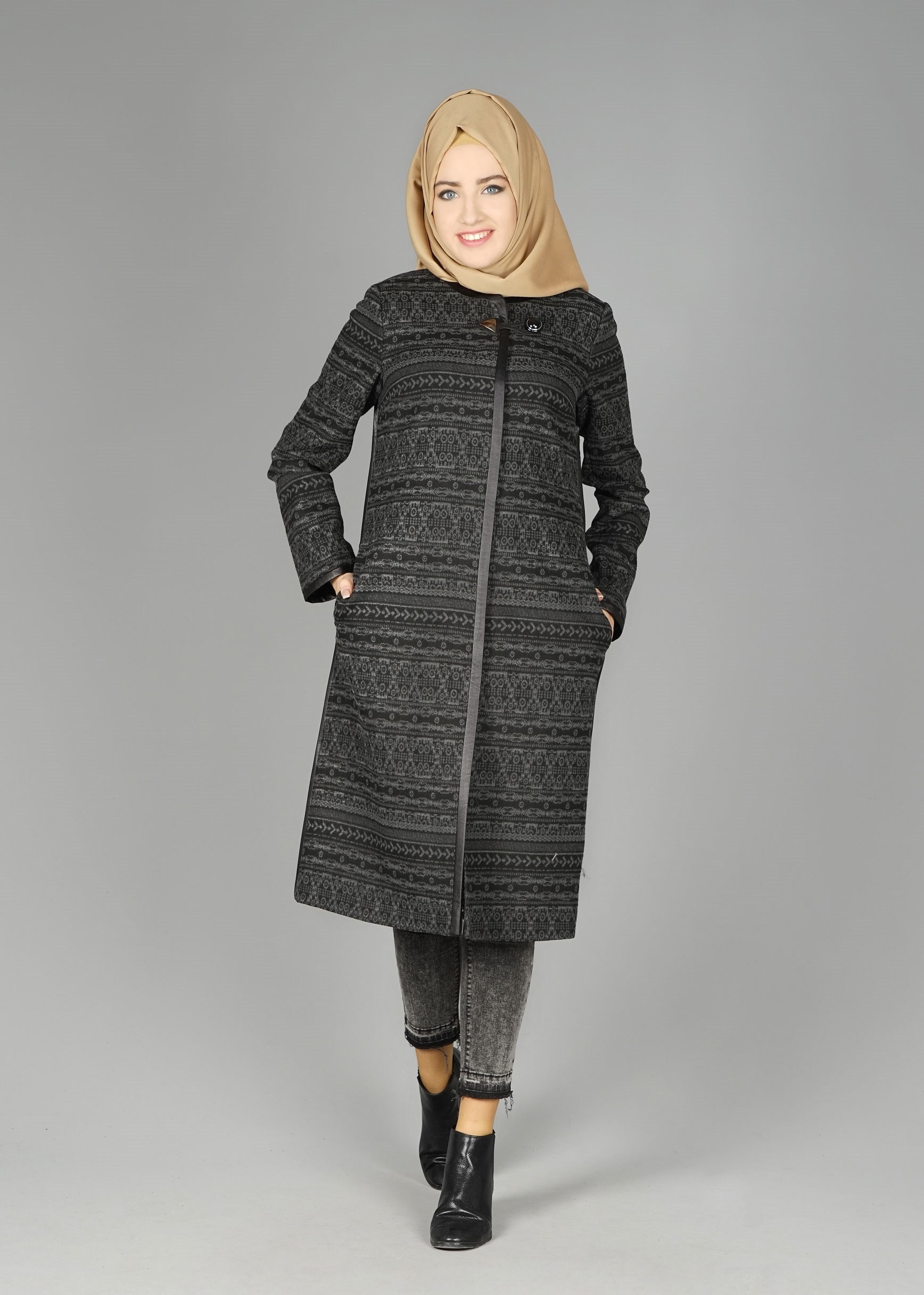 Tesettür giyim GRİ 1900 TRENÇKOT