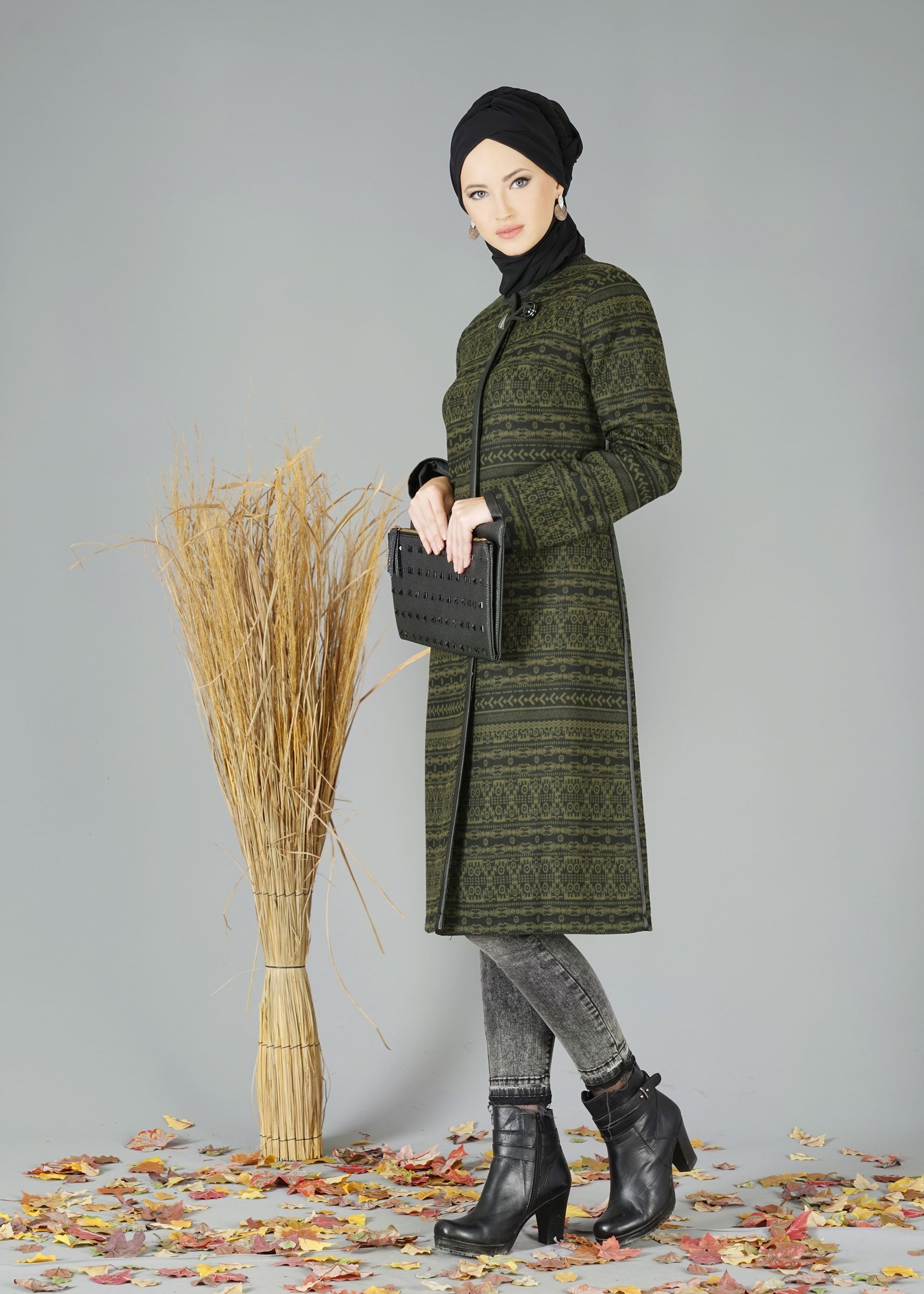 Tesettür giyim HAKİ 1900 TRENÇKOT