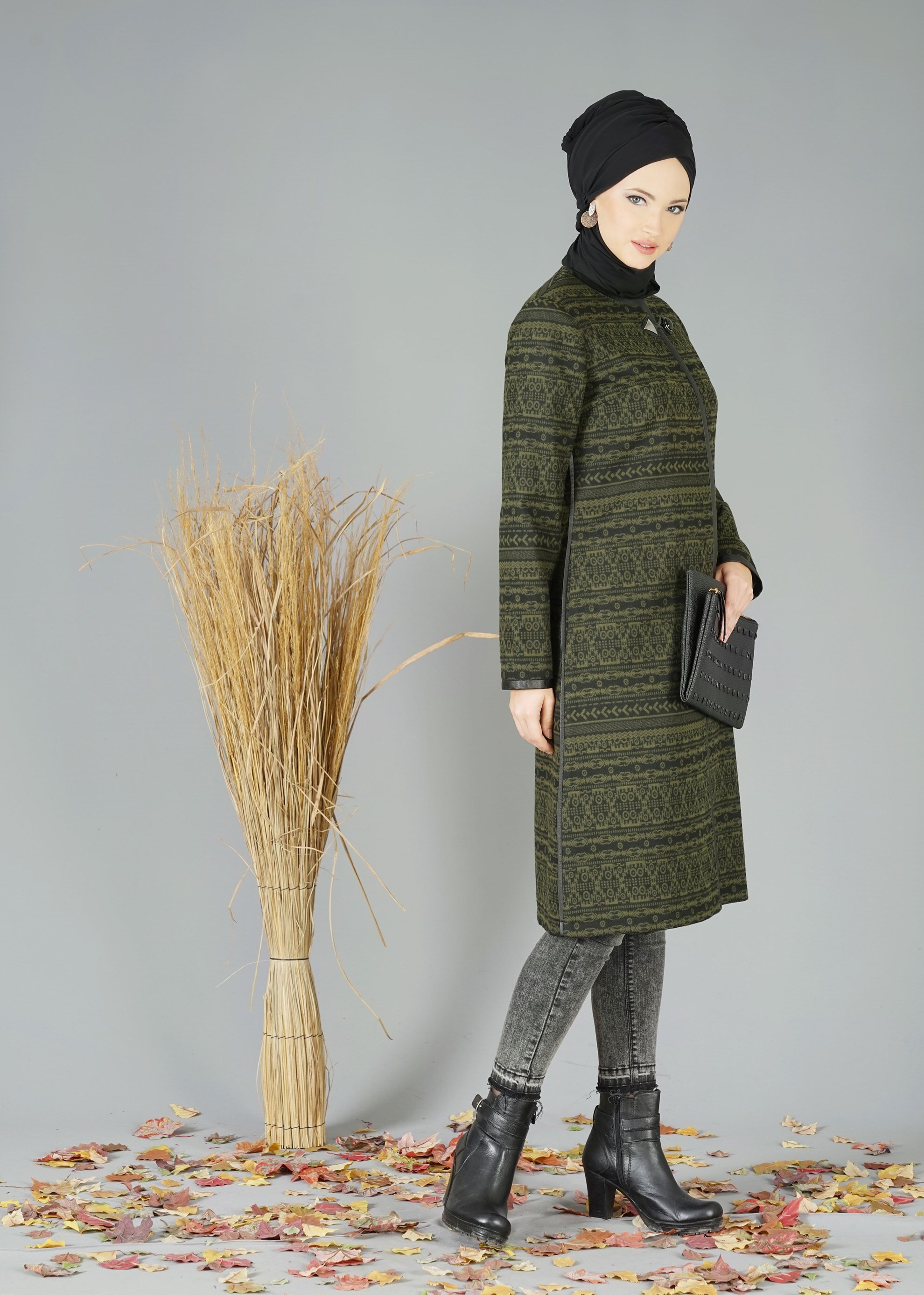 Tesettür giyim HAKİ 1900 TRENÇKOT