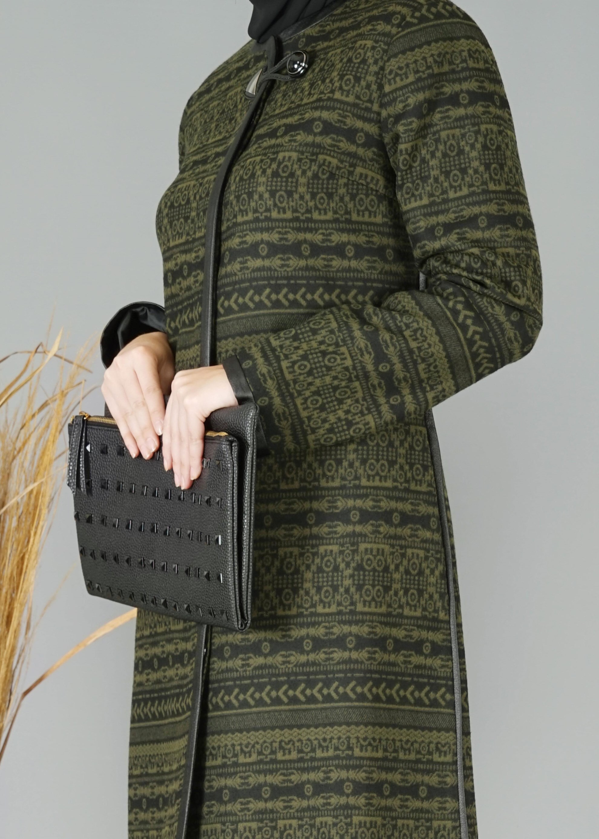 Tesettür giyim HAKİ 1900 TRENÇKOT