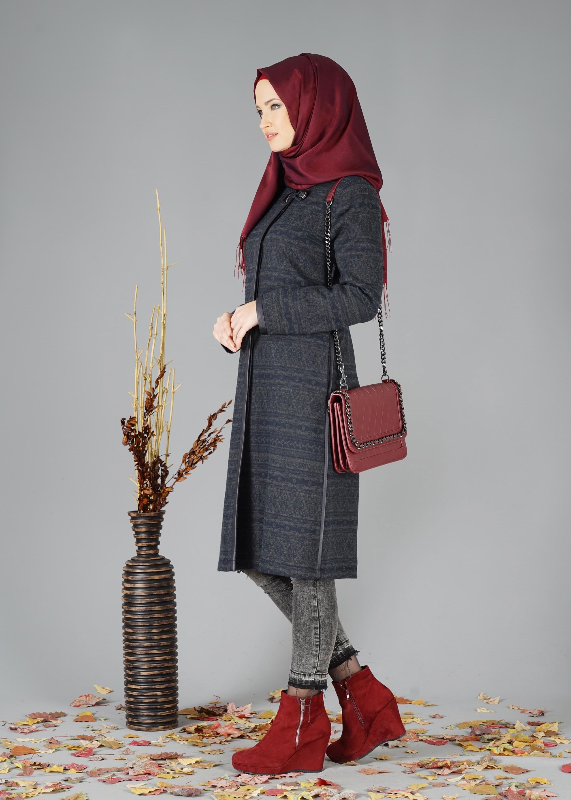 Tesettür giyim LACİVERT 1900 TRENÇKOT