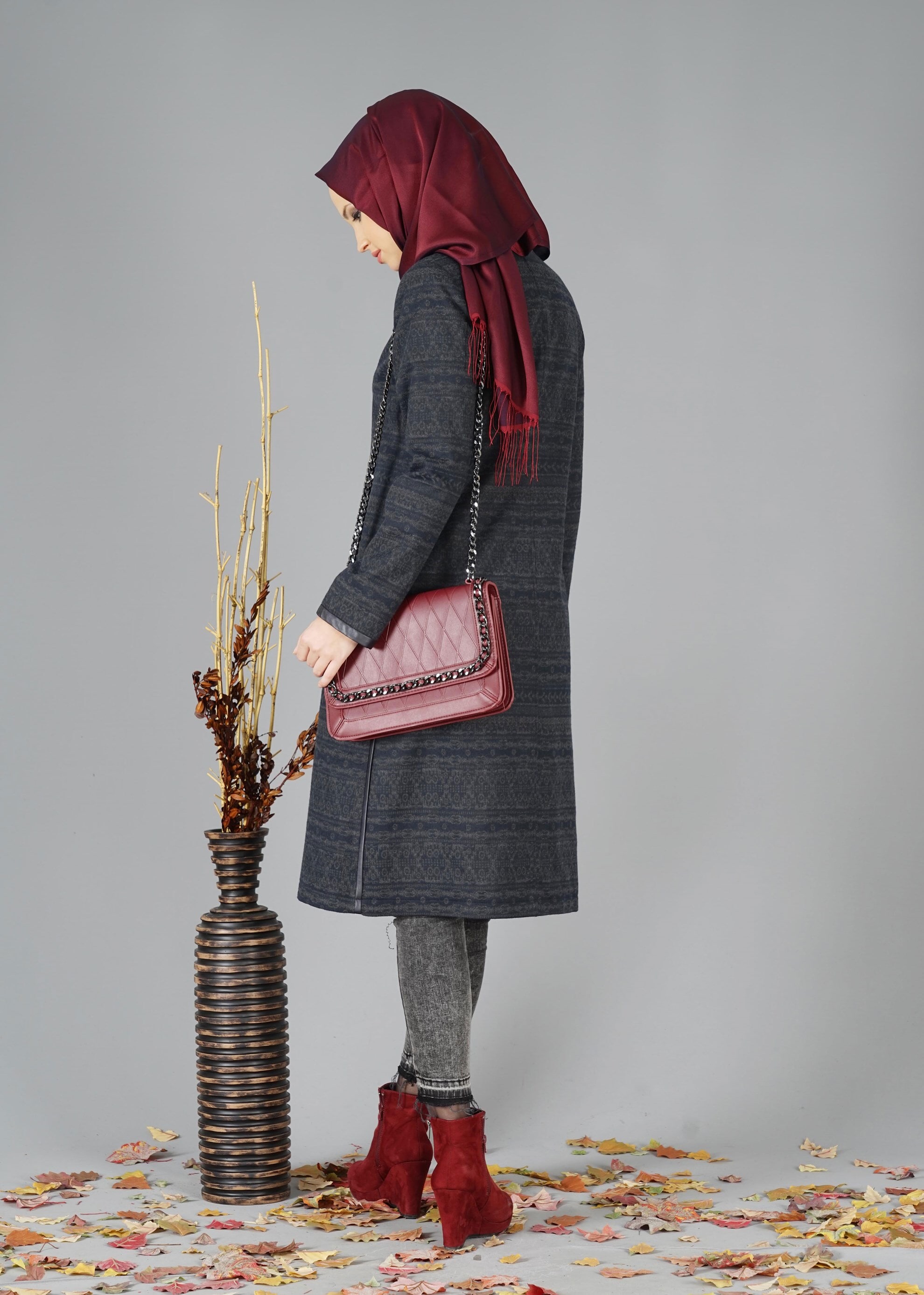 Tesettür giyim LACİVERT 1900 TRENÇKOT